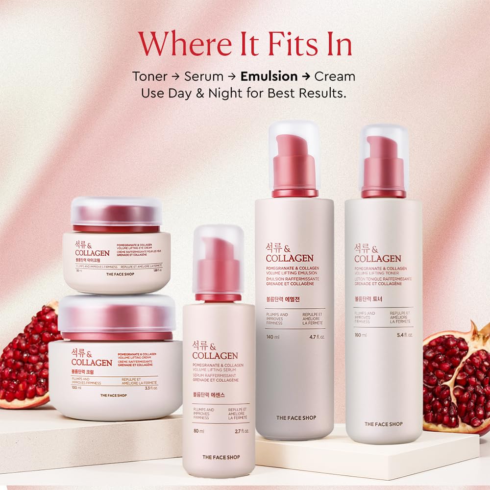 The Face Shop Pomegranate & Collagen Volume Lifting Emulsion | Deep Revitalizing Emulsion for Moisture Barrier Strengthening | Plump & Smoothen Your Skin, 4.7 Fl Oz