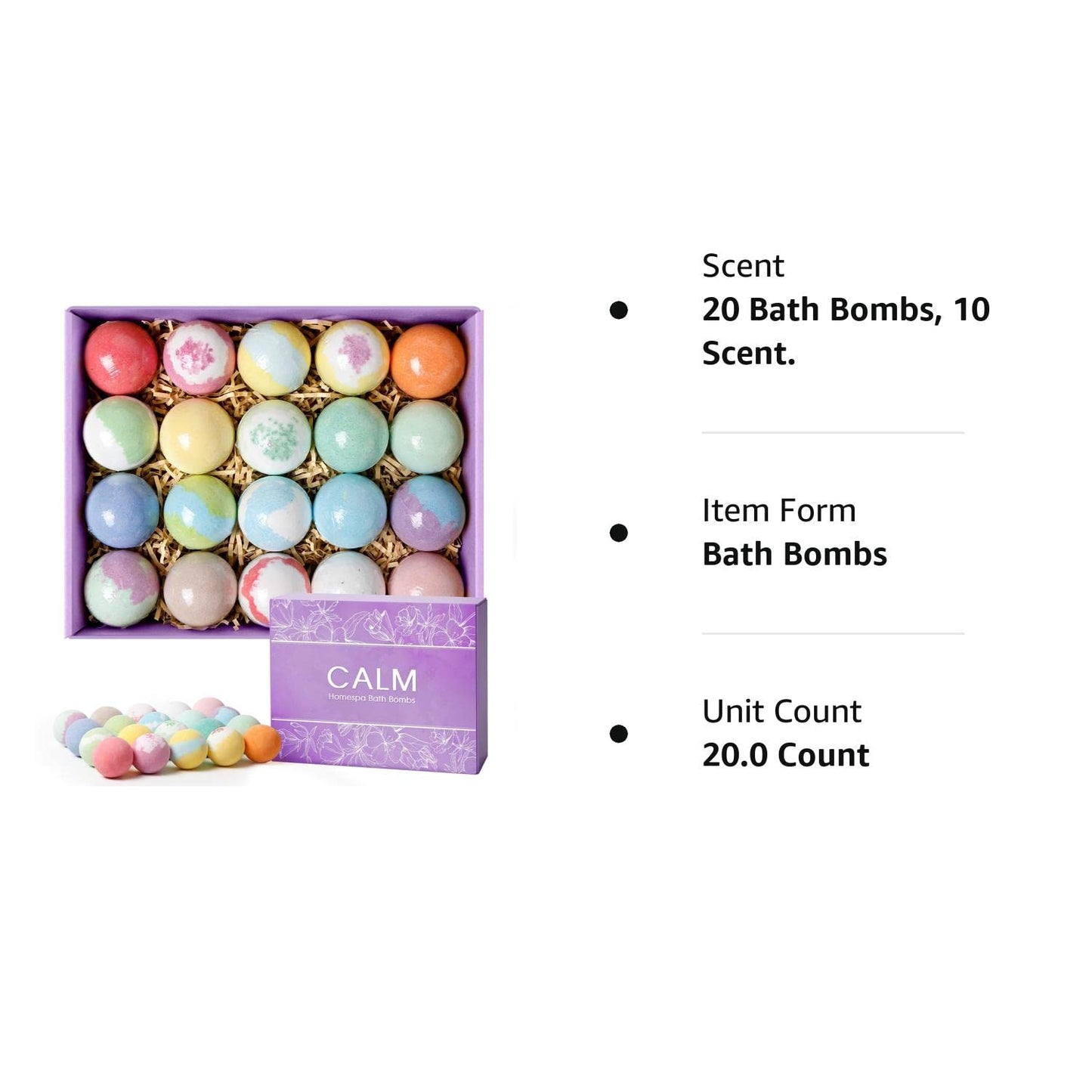 CalmNFiz 20PCS Bath Bombs for Women Presents Set Natural Wonderful Fizz Effect Bath Bomb with Shea Butter & Essential Oils, Bubble Bath Mothers Day Presents for Mom, Wife, Girlfriend