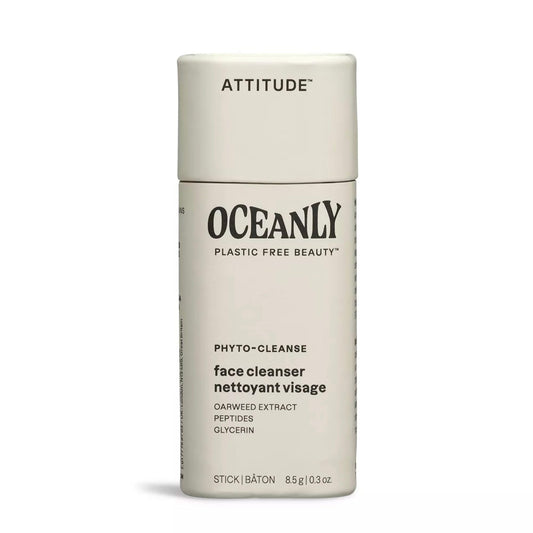 ATTITUDE Oceanly Face Cleanser Stick, EWG Verified, Plastic-free, Plant and Mineral-Based Ingredients, Vegan and Cruelty-free Beauty Products, PHYTO CLEANSE, Unscented, 0.3 Ounce