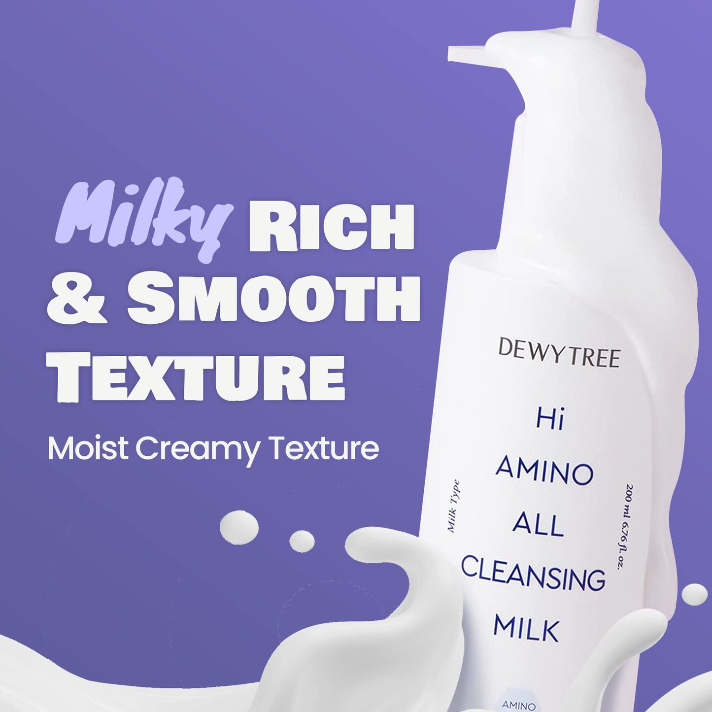 DEWYTREE Hi Amino All Cleansing Milk - Hydrating Facial Cleanser for Sensitive Skin | Amino Acid Face Lotion Oil Cleanser Korean Exfoliating Face Wash | Face Cleanser for Women & Men (6.76fl oz)