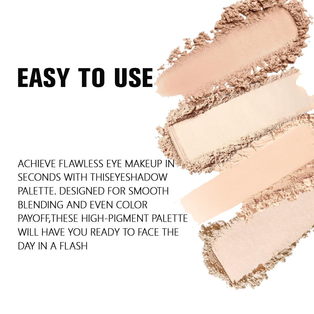 HHLTOH 4 Colors Light Beige Nude Pink Ivory Eye Shadow Powder Palette Makeup, Neutral Matte Shimmer Cream Quad Eyeshadow Palette for Women Highly Pigmented Waterproof, paleta de sombras de ojos, Vegan