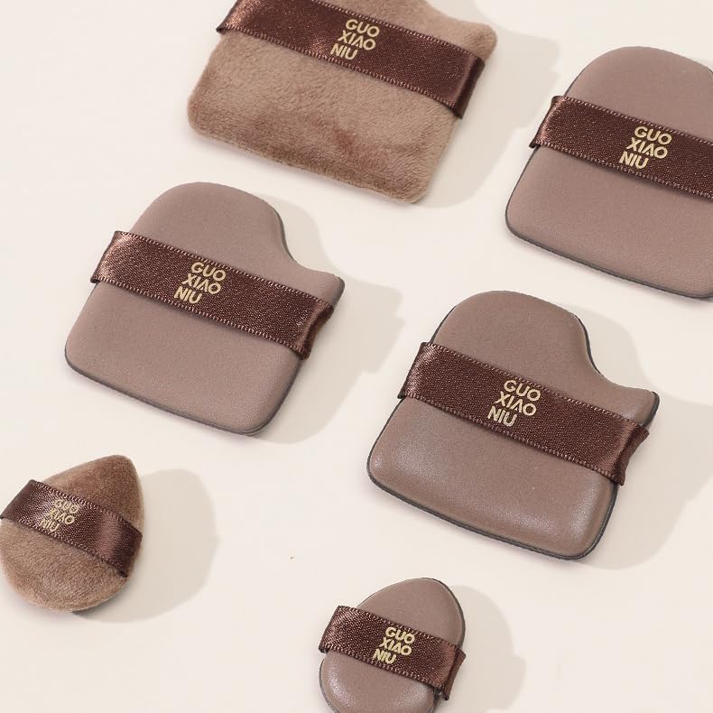 1 Box of 6 PCs Guoxiaoniu Chocolate Color Quick Makeup Foundation Puff Set, Chocolate Biscuit Powder Puff, Foundation Sponge Puff Cushion Puff Mini Powder Blusher Puffs Set (1SET)