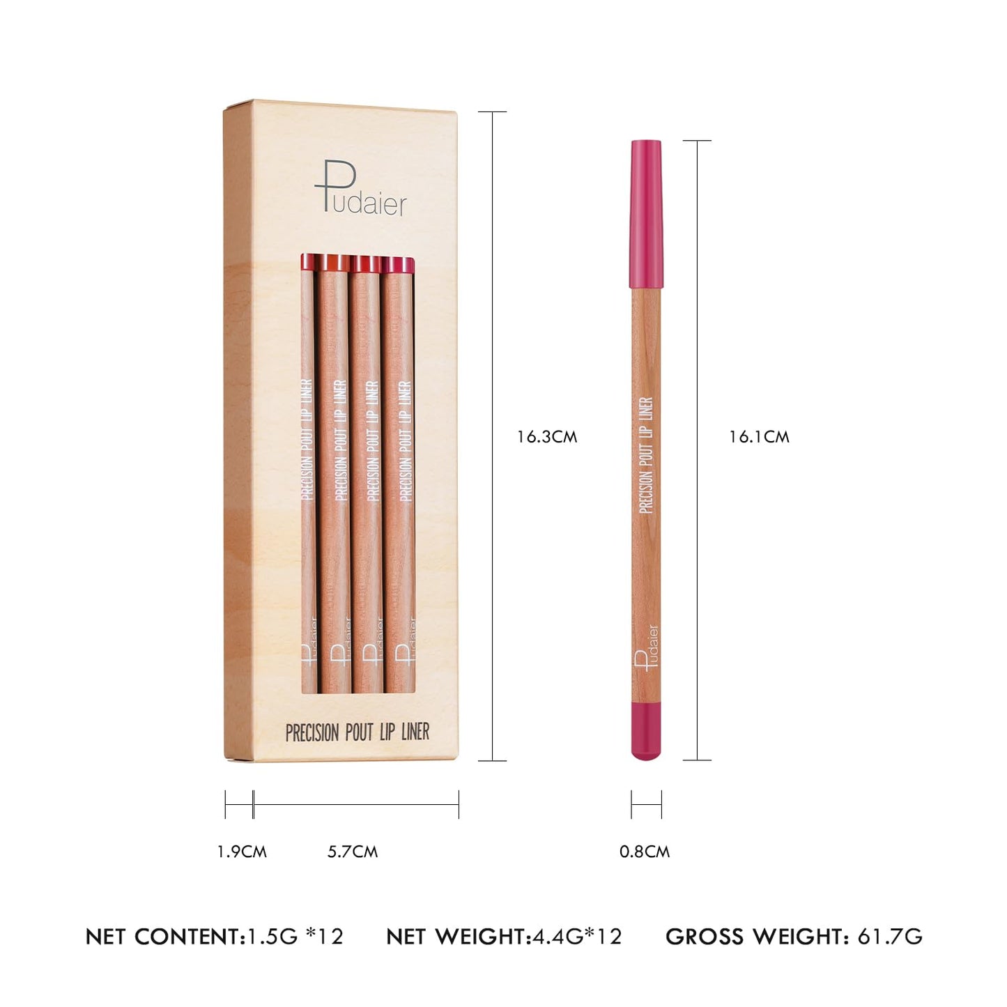 Espoce Lip Liner Set, 12Pcs Pure Natural Oak Brown Pink Red Series Lip Liners, Smooth and High Pigmented Lip Makeup Pencil