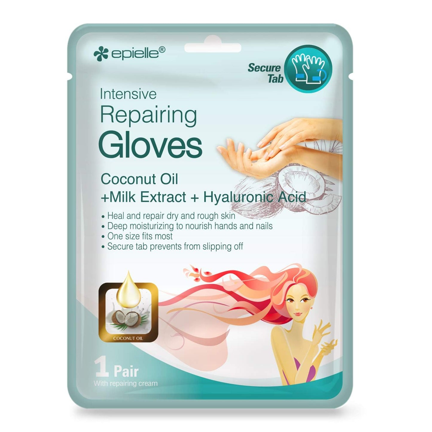 Epielle Intensive Repairing Hand Masks 6 Pairs, Deep Moisturizing Gloves for Dry, Cracked Hands, Repair with Coconut Oil & Milk Extract, Korean Skin Care, Spa Set, Self Care Gifts for Women