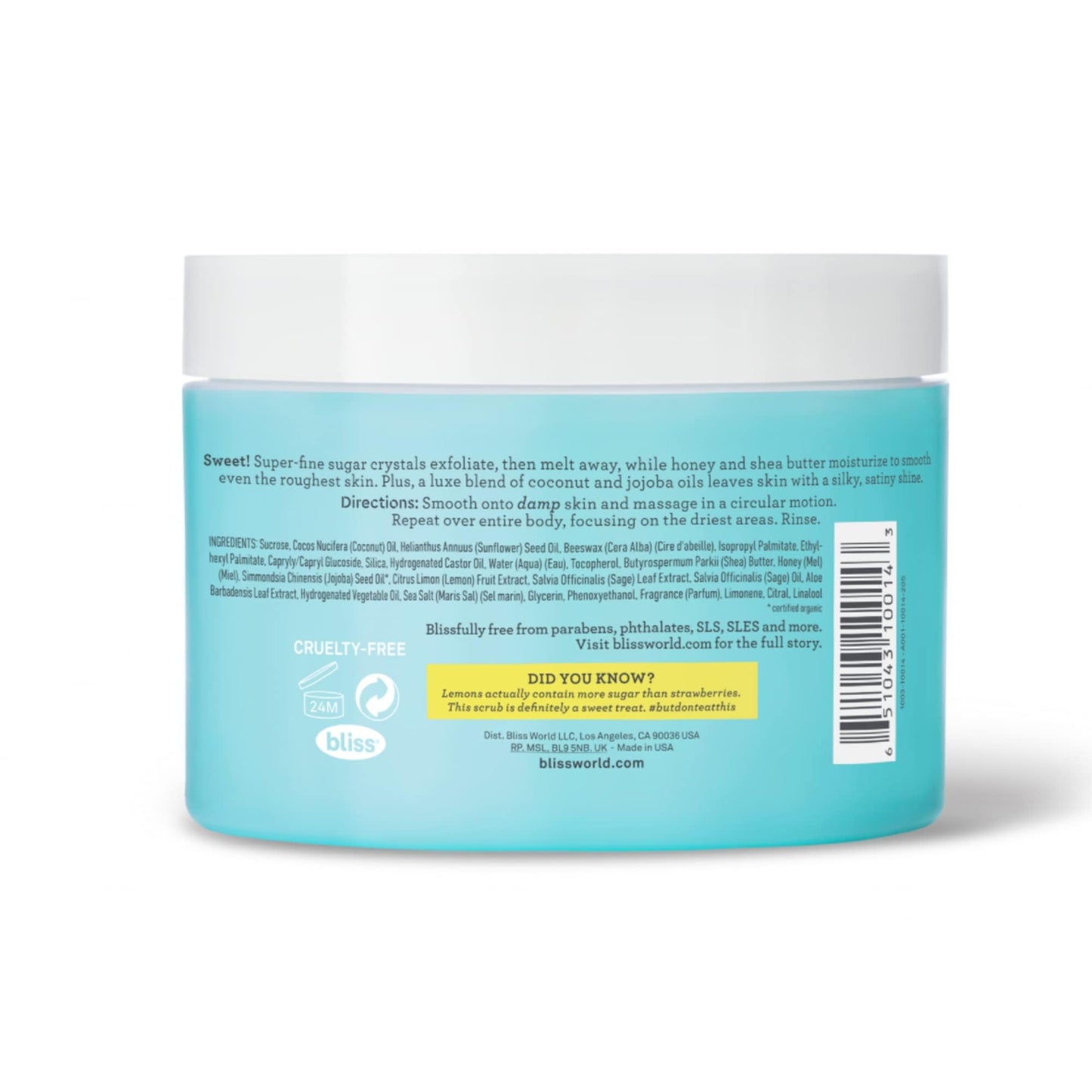 Bliss Satin-Skin Body Polish - Lemon and Sage - Body Scrub with Shea Butter and Coconut Oil - 8.5 Oz - Smoothing and Balancing Skincare - All Skin Types - Vegan & Cruelty-Free