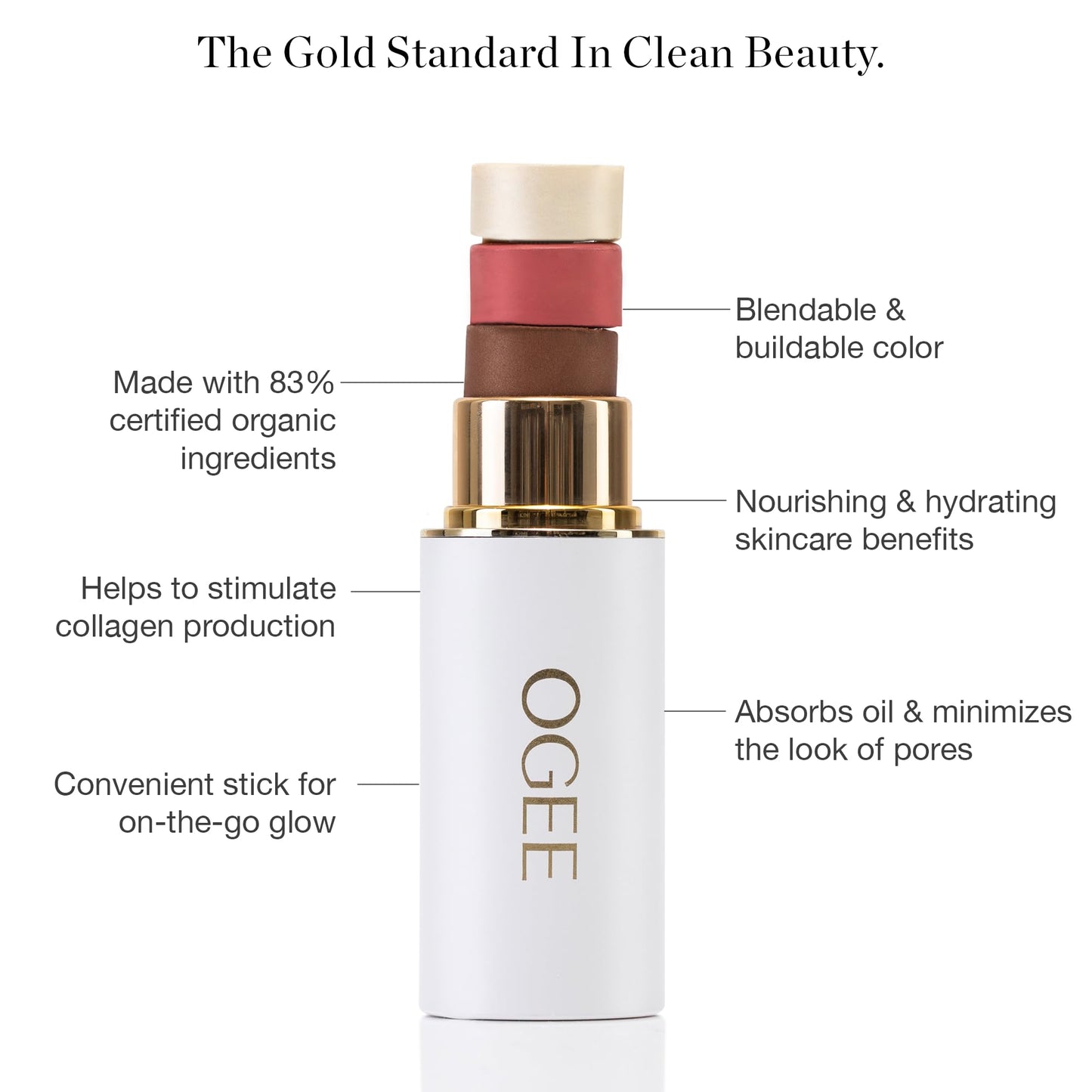 Ogee Face Stick Trio - Golden Contour Stick Makeup Collection - Certified Organic Bronzer, Blush Stick, and Highlighter Stick for a Flawless Look