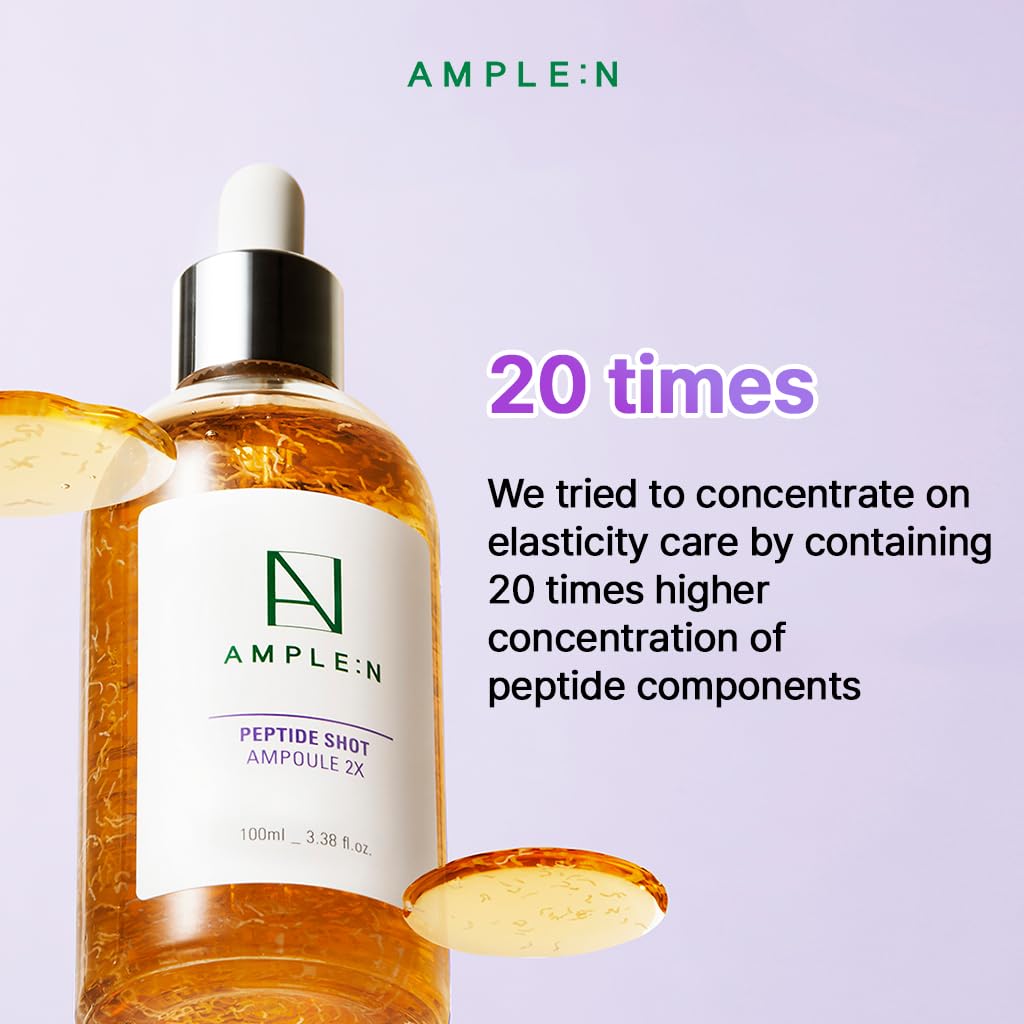 AMPLE:N Peptide Shot 2X Ampoule – Intensive Age Defying Concentrate Face Serum with Peptide Threads – Erasing Wrinkles and Improve Firmness – Lifting Sagging Skin – Plump, Repairs Skin, 3.38 fl.oz.