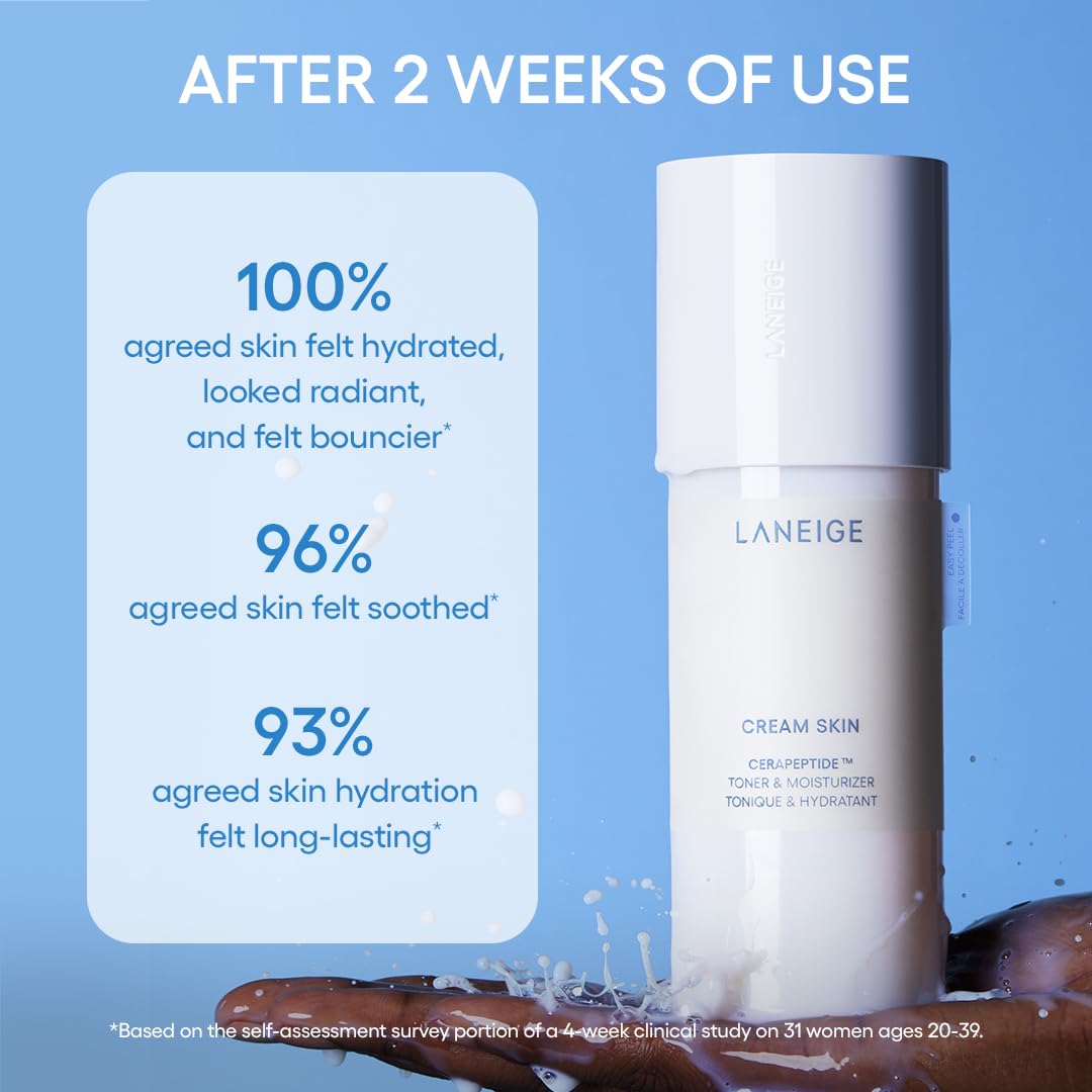 LANEIGE Cream Skin Toner & Moisturizer Mini: Lightweight Refillable Korean Milky Toner with Ceramide & Peptide for Hydration, Firming, & Barrier Support