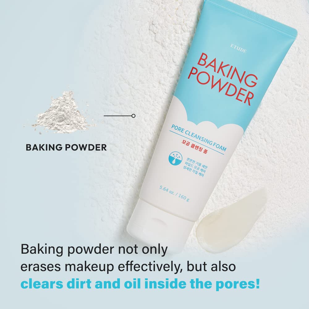 ETUDE Baking Powder Pore Cleansing Foam, Face Wash for Deep Dead Cells, Micro Sized Baking Powder to Clean Deep Inside Poer, Gentle Exfoliation, Soft and Creamy Bubble, Korean Skin Care (5.64 Ounce)