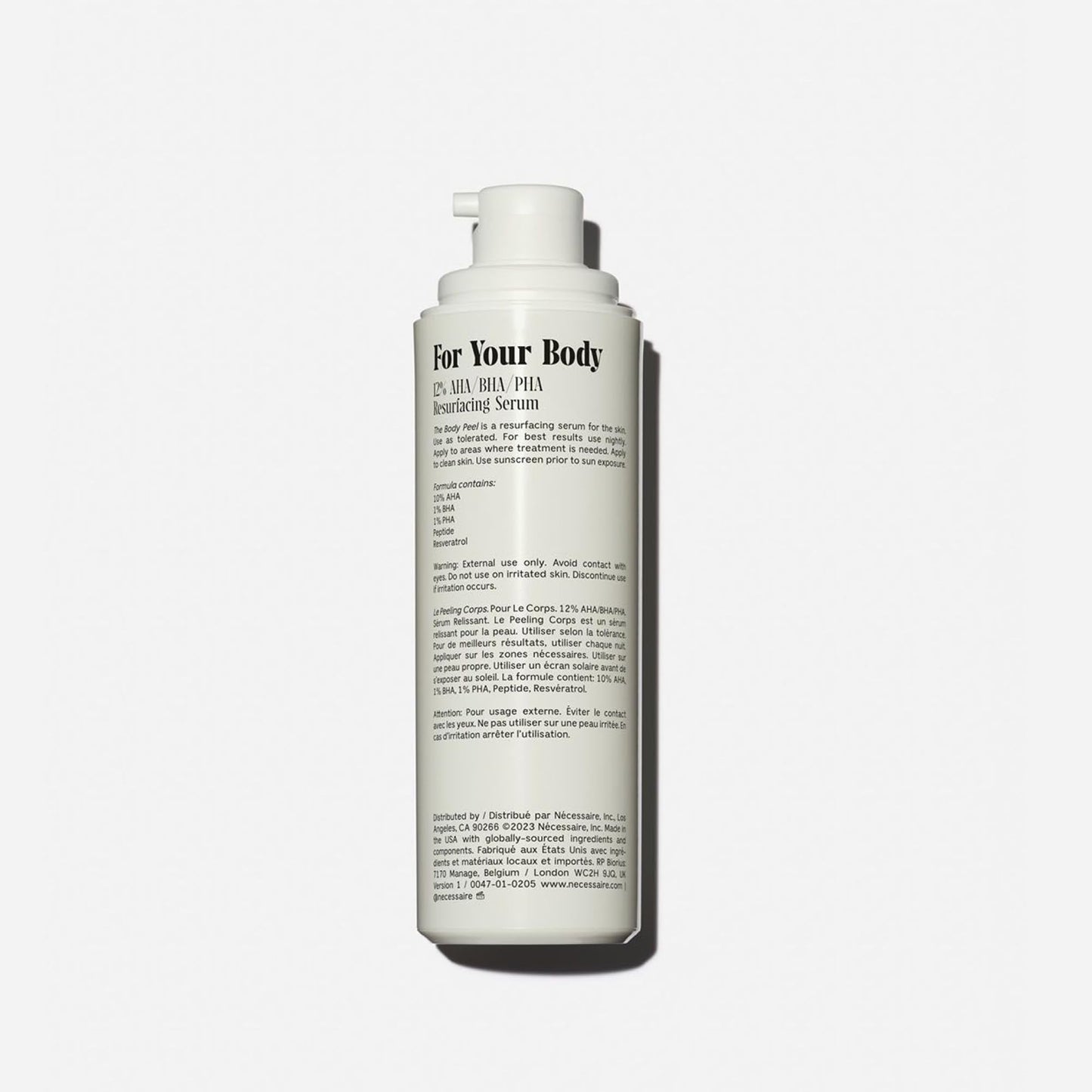 Nécessaire The Body Peel. Resurfacing Serum for KP, Ingrowns, Strawberry Skin and Discoloration. 10% AHA, 1% BHA, 1% PHA, Peeling Peptide. Dermatologist-Tested. Hypoallergenic. Non-Comedogenic. 150ml