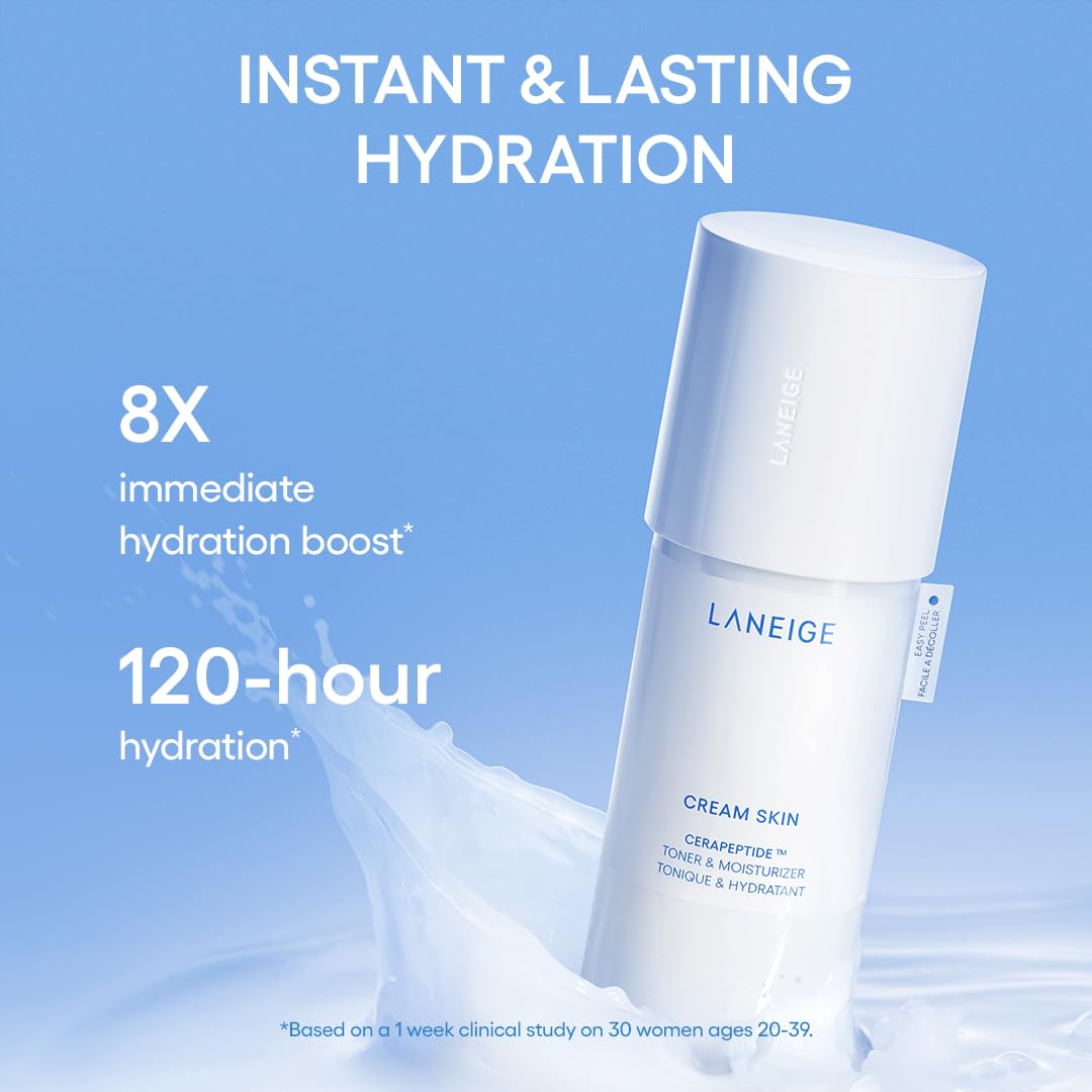 LANEIGE Cream Skin Toner & Moisturizer Mini: Lightweight Refillable Korean Milky Toner with Ceramide & Peptide for Hydration, Firming, & Barrier Support