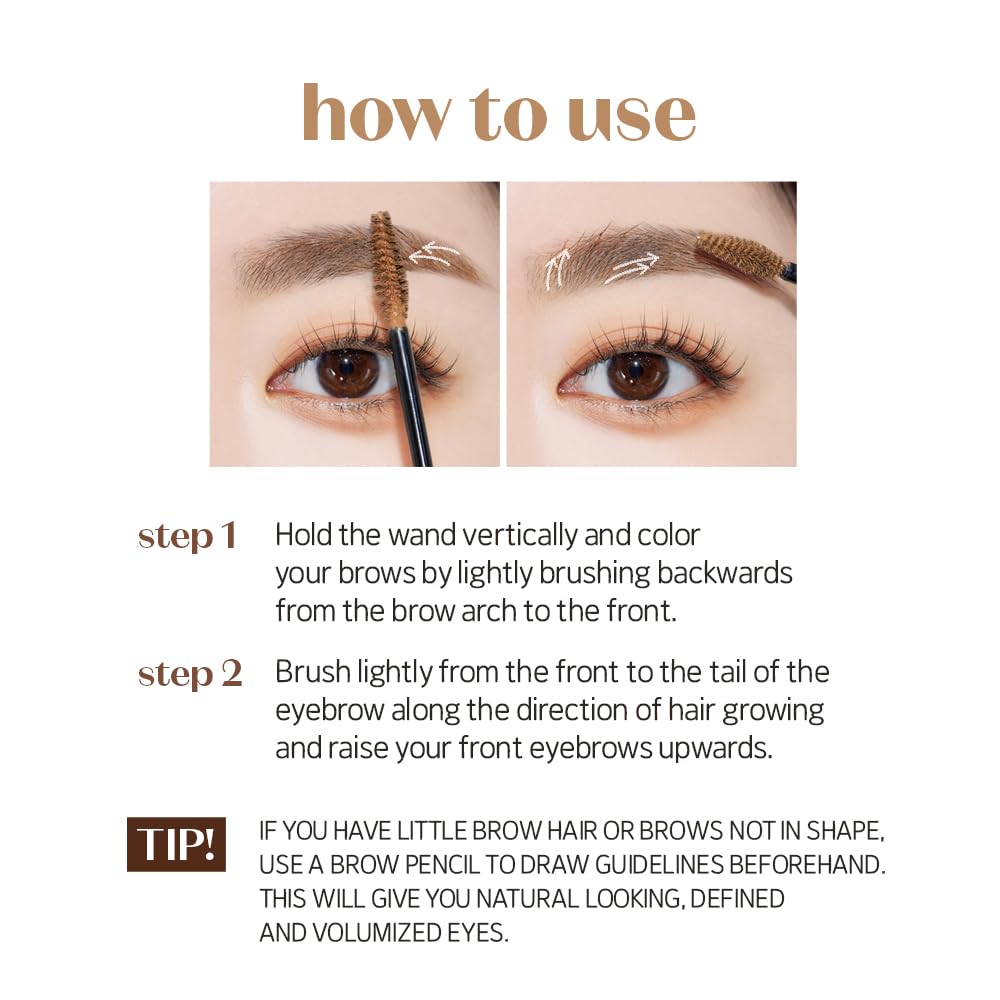 ETUDE Color My Brows, Brow Mascara, 3D Natural Coloring, Beeswax & Carnauba Wax, Moisturizing Brow Care, Eyebrow tint, Soft Gel Texture, Korean Makeup, Beauty, Red Brown (0.152 Fl Oz)