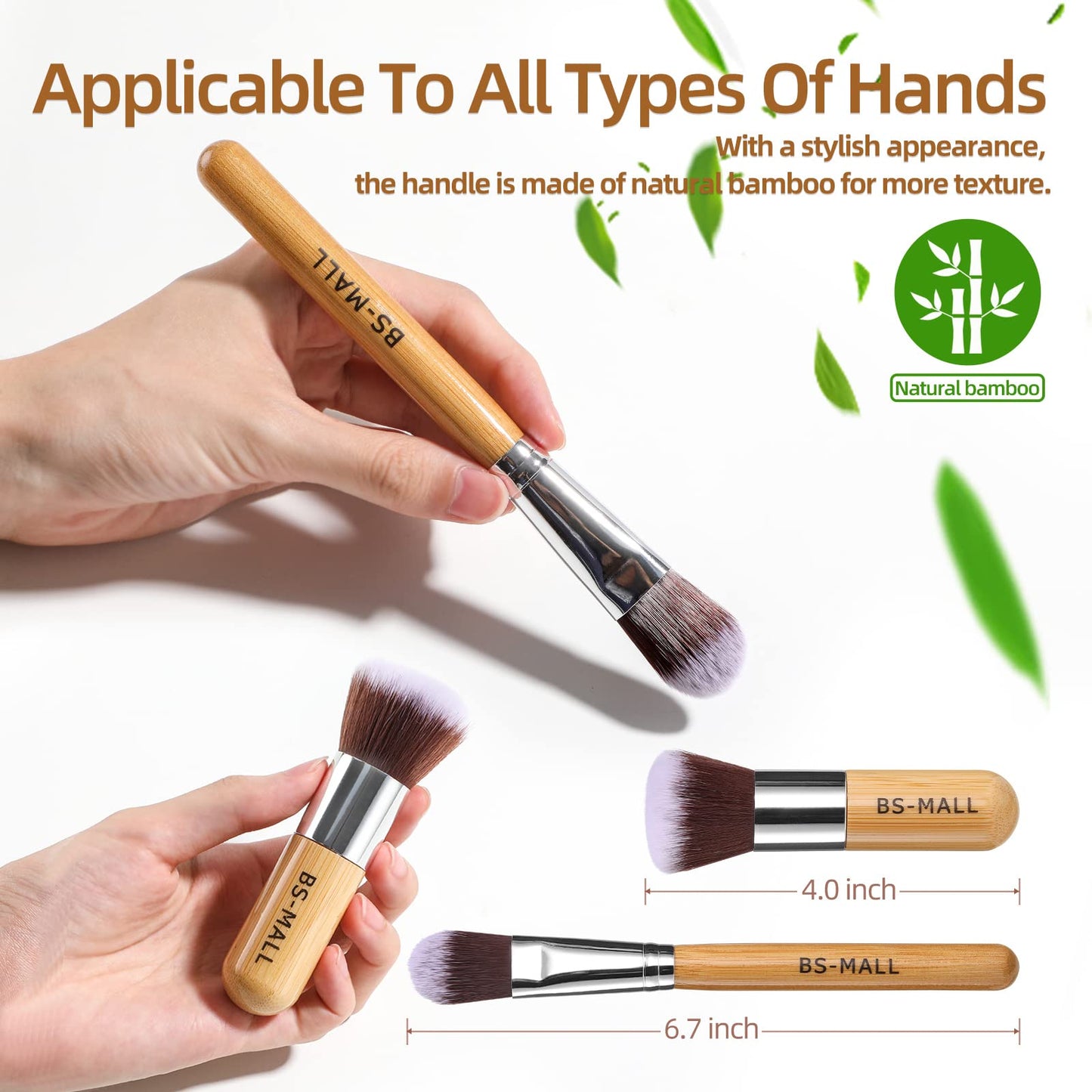 BS-MALL Makeup Brush Set 11Pcs Bamboo Synthetic Kabuki Brush Set Foundation Powder Blending Concealer Eye shadows Blush Cosmetics Brushes with Organizer Bag & Makeup Sponge (style, Count, 12)