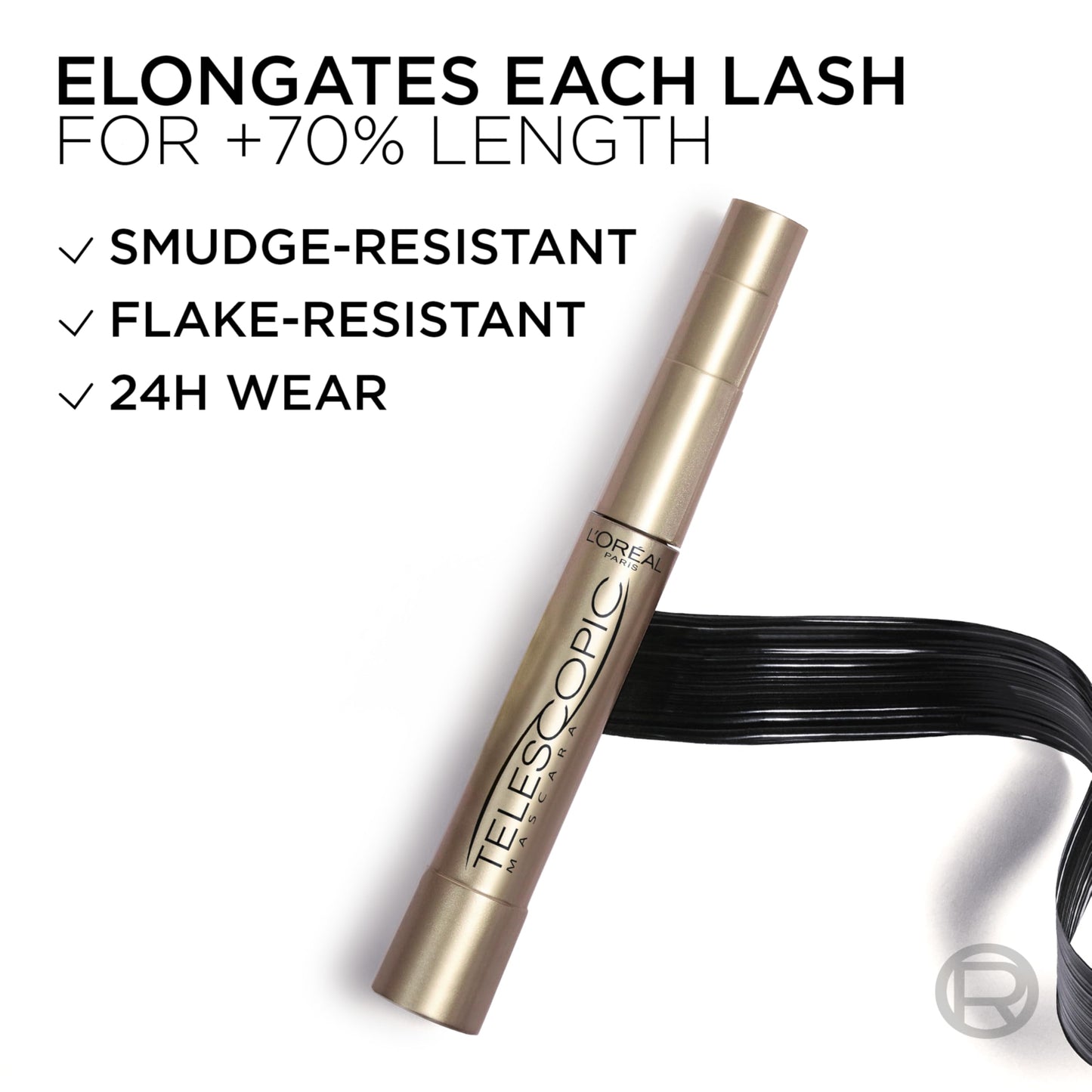 L'Oreal Paris Makeup Telescopic Original Lengthening, Lash Separating Mascara with Dual Precision Brush, Washable, Black Brown, 0.27 Fl Oz., 1 Count