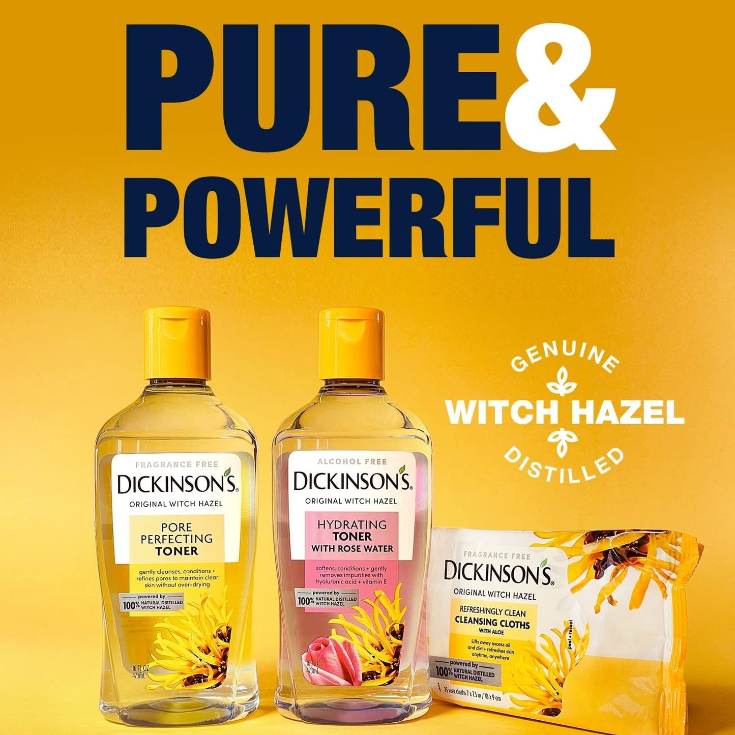 Dickinson's Original Witch Hazel Pore Perfecting Toner | 100% Natural Distilled Witch Hazel | America's #1 Toner | Refines Pores | Removes Impurities & Oil | 16 Fl Oz