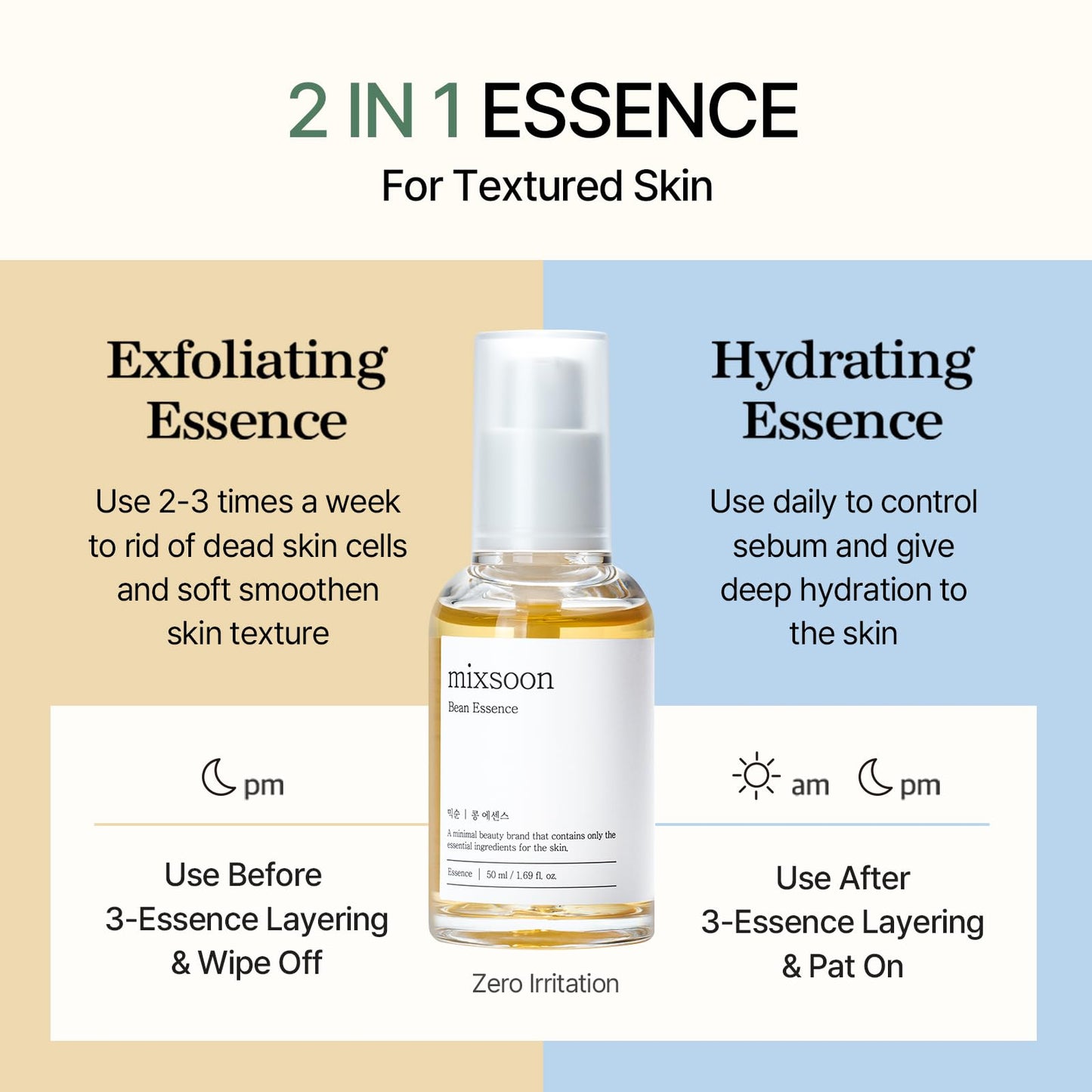 mixsoon Bean Essence Exfoliating Hydrating for Face fermented bean extract Hyaluronic Acid Serum Korean Glass Skin Care 1.69 Fl Oz / 50ml