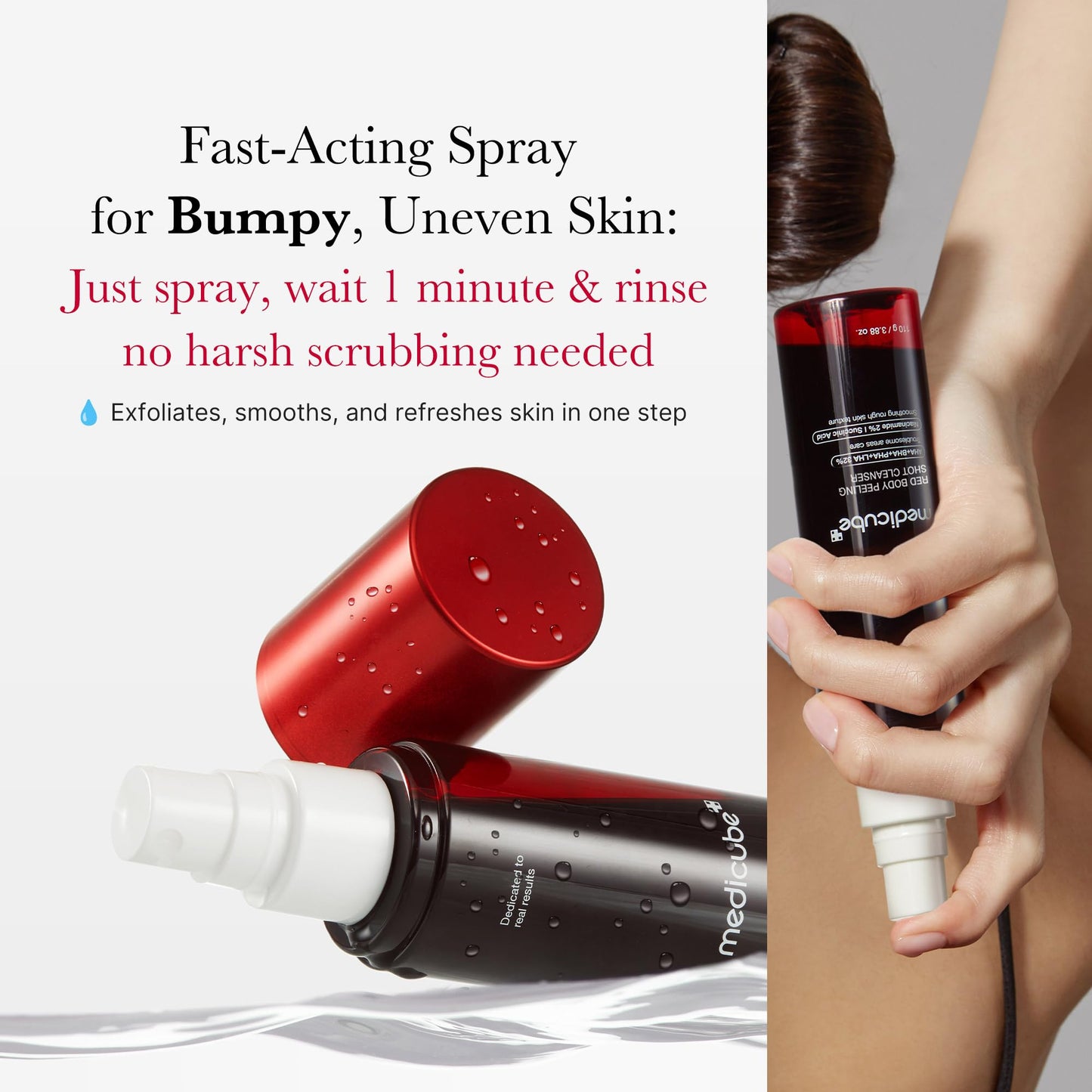medicube Red Body Peeling Shot, AHA + BHA Exfoliating Body Spray for Summer-Ready Smooth Skin, Treats Strawberry Skin, Bumps & Breakouts, 3.88 oz