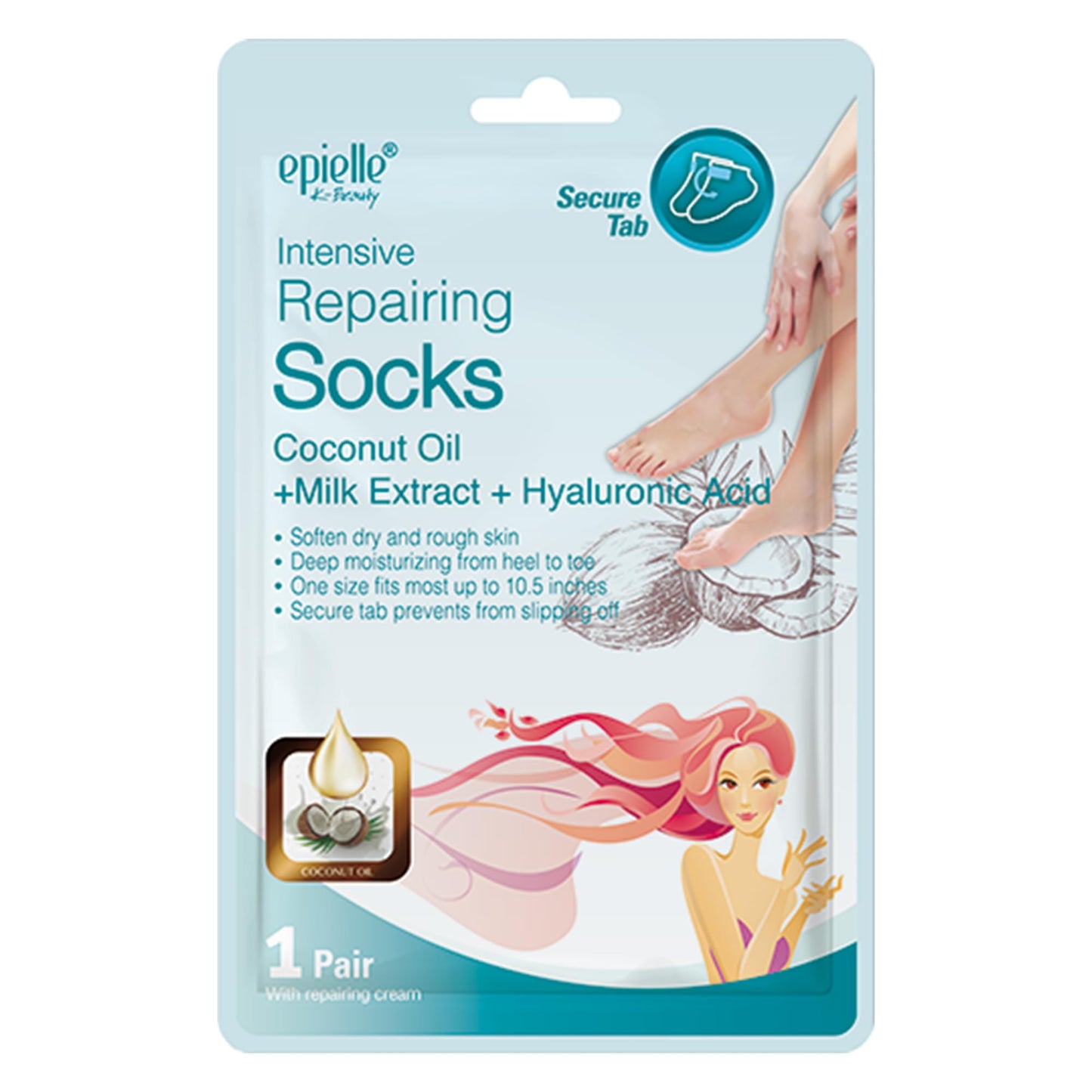 Epielle Intensive Repairing Foot Masks 6 Pairs, Deep Moisturizing Socks for Dry Feet & Cracked Heels, Repair with Coconut Oil & Milk Extract, Korean Skin Care, Spa Set, Self Care Gifts for Women