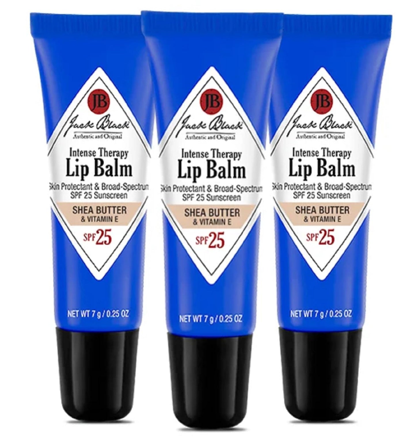 Jack Black Intense Therapy Lip Balm, 0.25-Oz., Pack of 3 – Shea Butter & Vitamin E, SPF 25 Sun Protection, Lip Moisturizer, Hydrating Lip Balm with SPF,