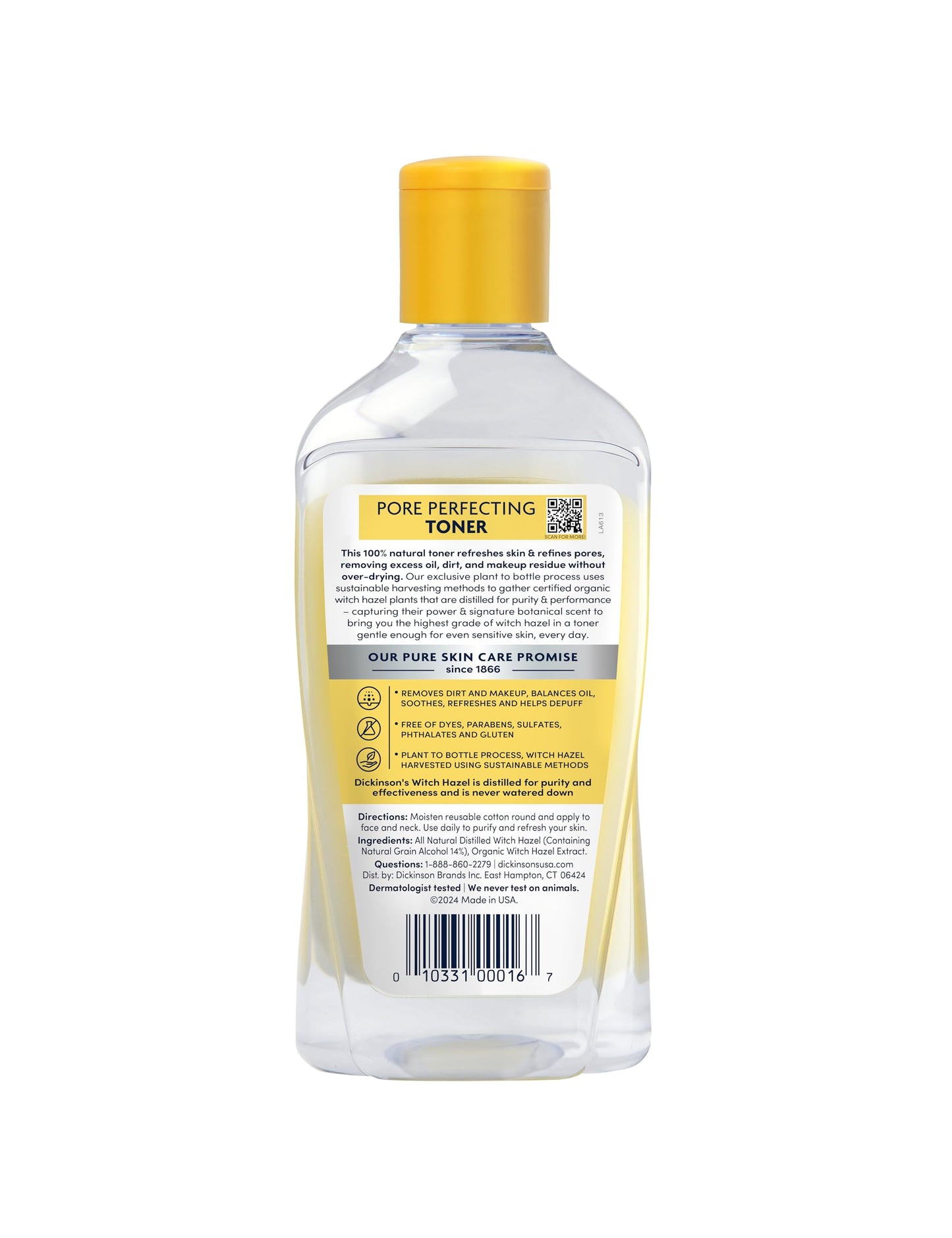 Dickinson's Original Witch Hazel Pore Perfecting Toner | 100% Natural Distilled Witch Hazel | America's #1 Toner | Refines Pores | Removes Impurities & Oil | 16 Fl Oz