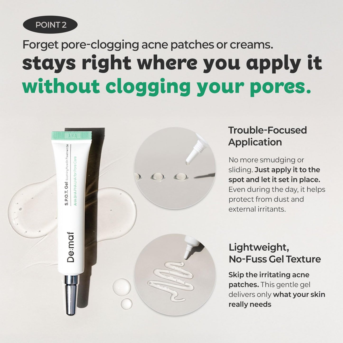Fast-Acting Acne Spot Treatment Gel for Oily & Acne-Prone Skin – Exfoliating & Calming Formula with BHA, Centella & Green Tea – Non-Comedogenic Blemish Corrector 0.35 fl oz (10ml)