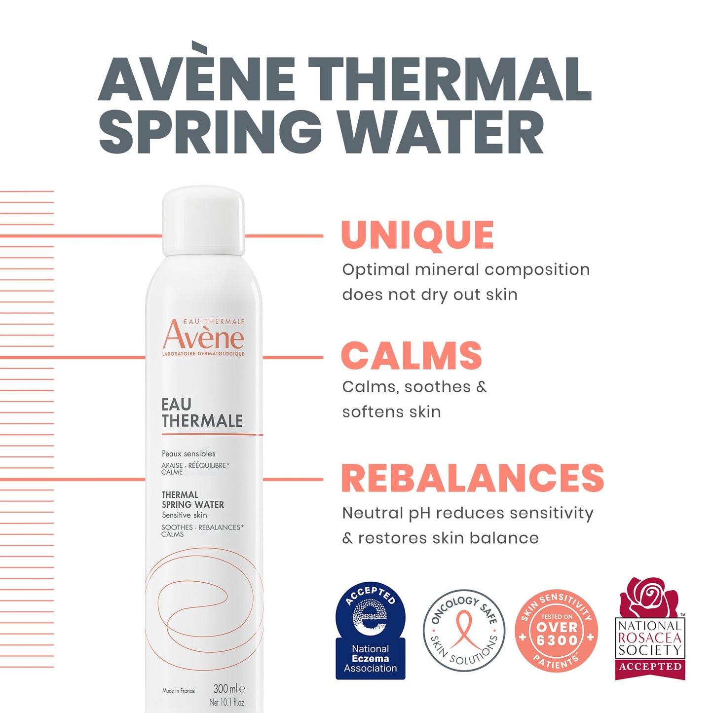 Avène Thermal Spring Water, Soothing Calming Facial Mist Spray for Sensitive Skin, Soothes, Softens + Calms Skin, Formulated with Mineral & Biological Properties 10.1 Oz