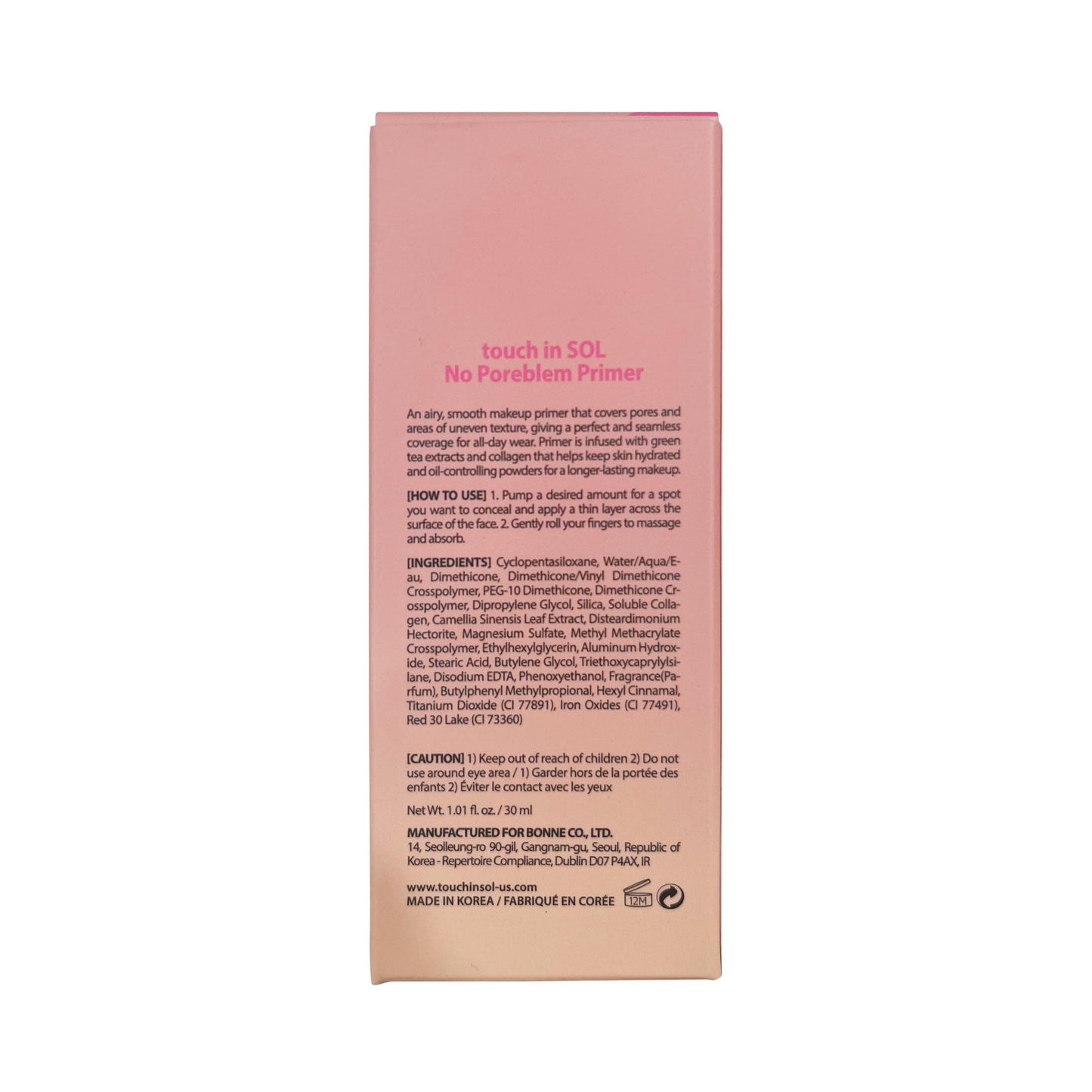 TOUCH IN SOL No Poreblem Primer – Pore Primer for Korean Makeup, Mattifying Primer for Oily Skin, Pore Eraser for Large Pores, Blurring Finish from K Beauty (1.01 fl.oz/30ml)