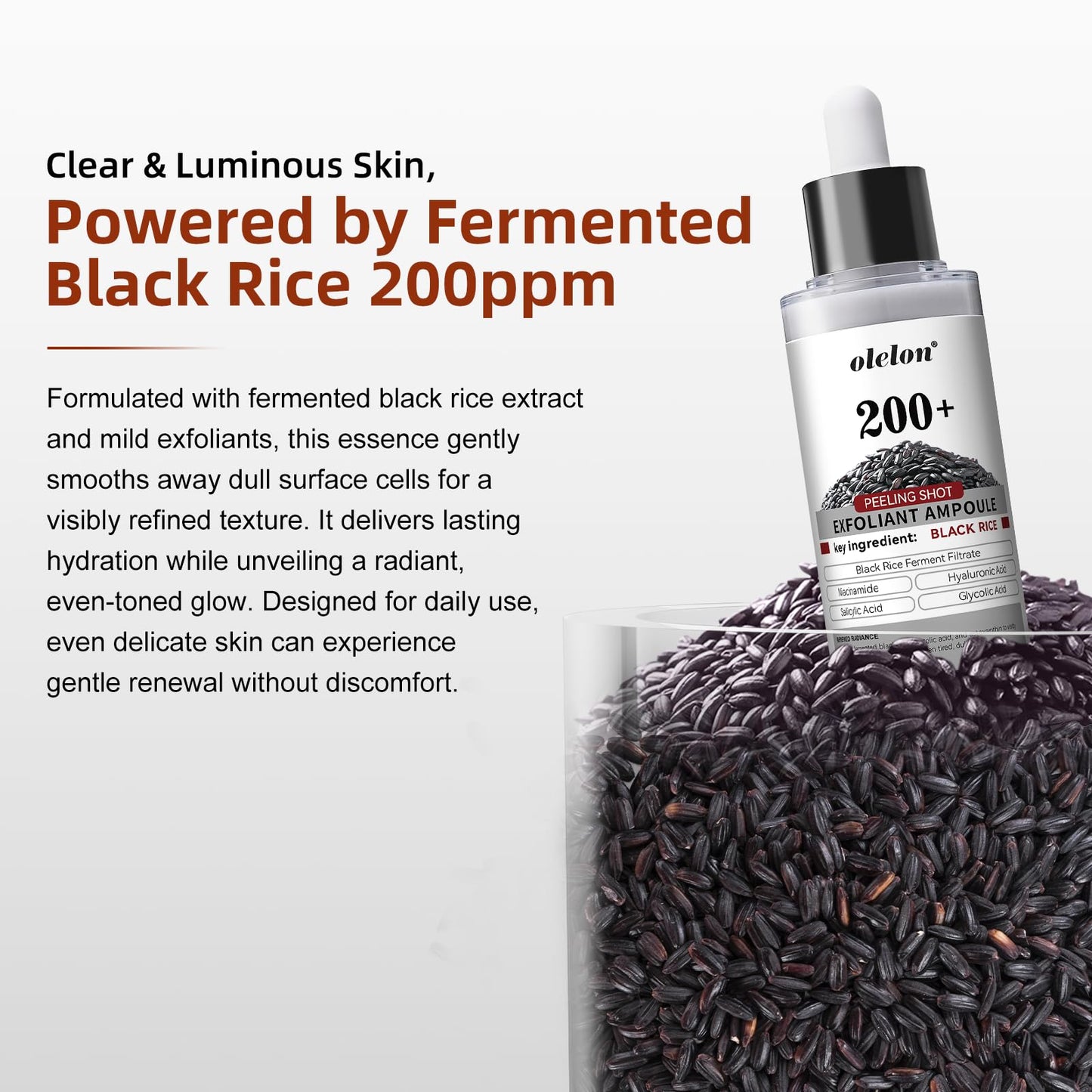 Black Rice Peeling Glow Ampoule - Upgrade Skin Peel & Hydration Shot for Face and Body, Exfoliating Serum for All Skin Types, 80ml