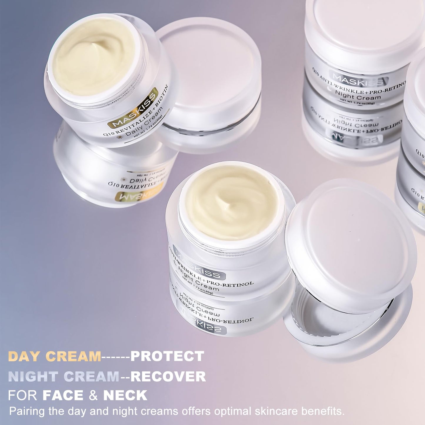 Maskiss Firming Neck Cream & Anti-Wrinkle Night Cream with Coenzyme Q10 + Pro-Retinol, Unscented Skin Firming Neck Cream, Anti Aging Facial Moisturizer for Sensitive Skin, 1.76 Oz Jar