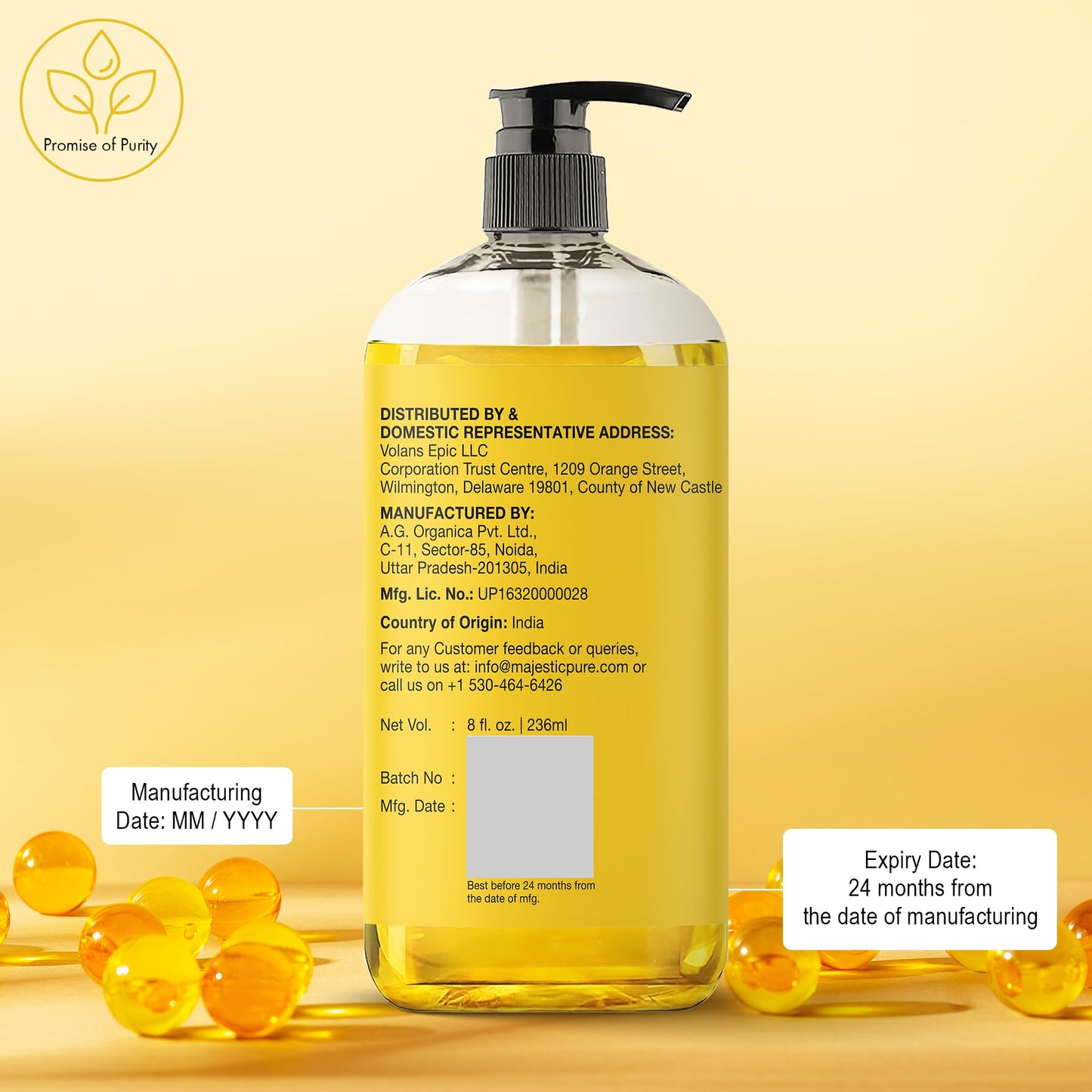 Majestic Pure Vitamin E Oil - 100% Pure & Natural, 20,000 IU | Premium Grade, Cold-Pressed and Tocopherol to Repair Dry, Damaged Skin | Moisturizing Skin, Hair and Scalp 8 Fl Oz