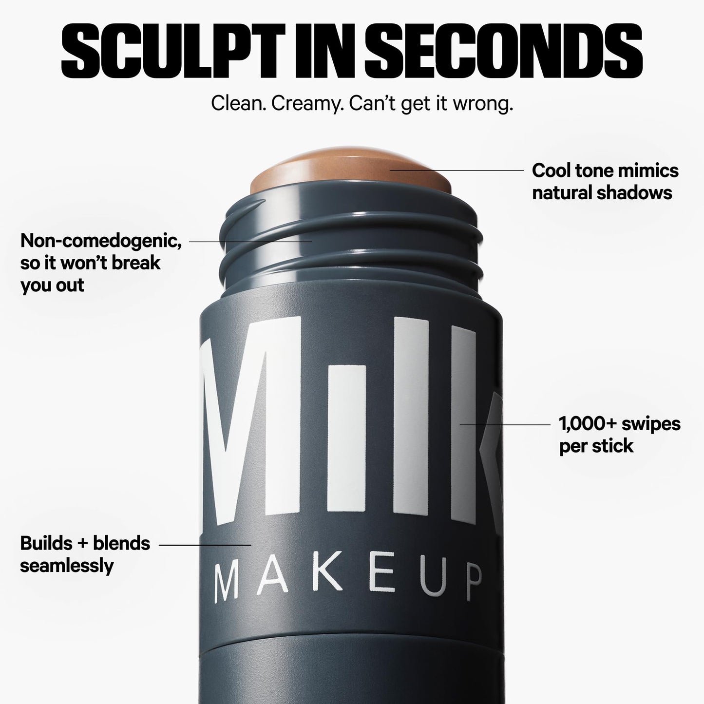 Milk Makeup Sculpt Stick – Cool-Toned Cream Contour Stick with Thyme Extract + Mango Butter – Hydrating, Buildable Formula Adds Depth + Dimension – Toasted (Light), 0.19 oz