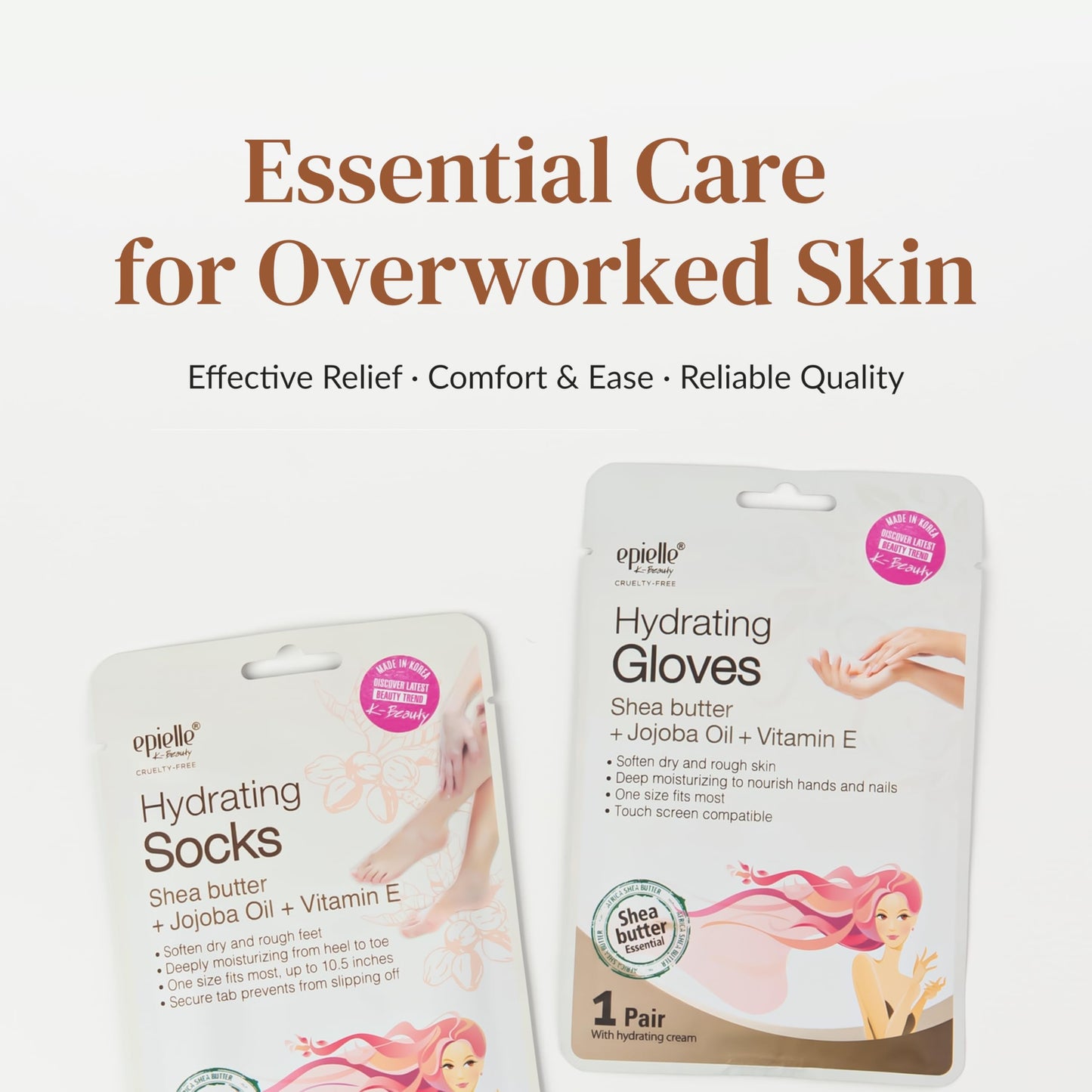 Epielle Hydrating Hand & Foot Masks 12 Pairs, Deep Moisturizing Socks & Gloves, Soften Dry Hands & Cracked Heels with Shea Butter & Jojoba Oil, Korean Skin Care, Foot Spa, Self Care Gifts for Women