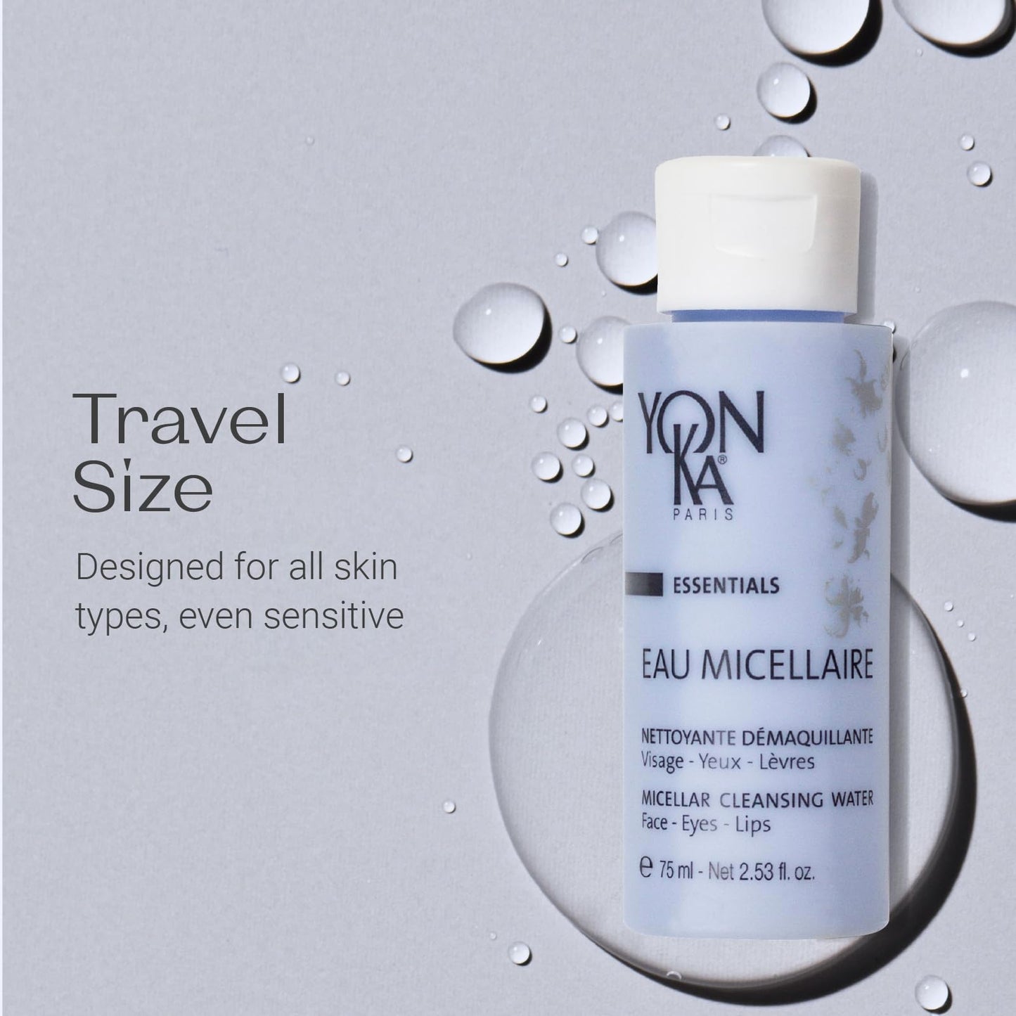 Yon-Ka Eau Micellaire Travel Size | Micellar Water and Cleansing Makeup Remover | Gentle Face Wash with Rose and Chamomile to Remove Impurities and Hydrate | Paraben-Free | 2.53 fl oz