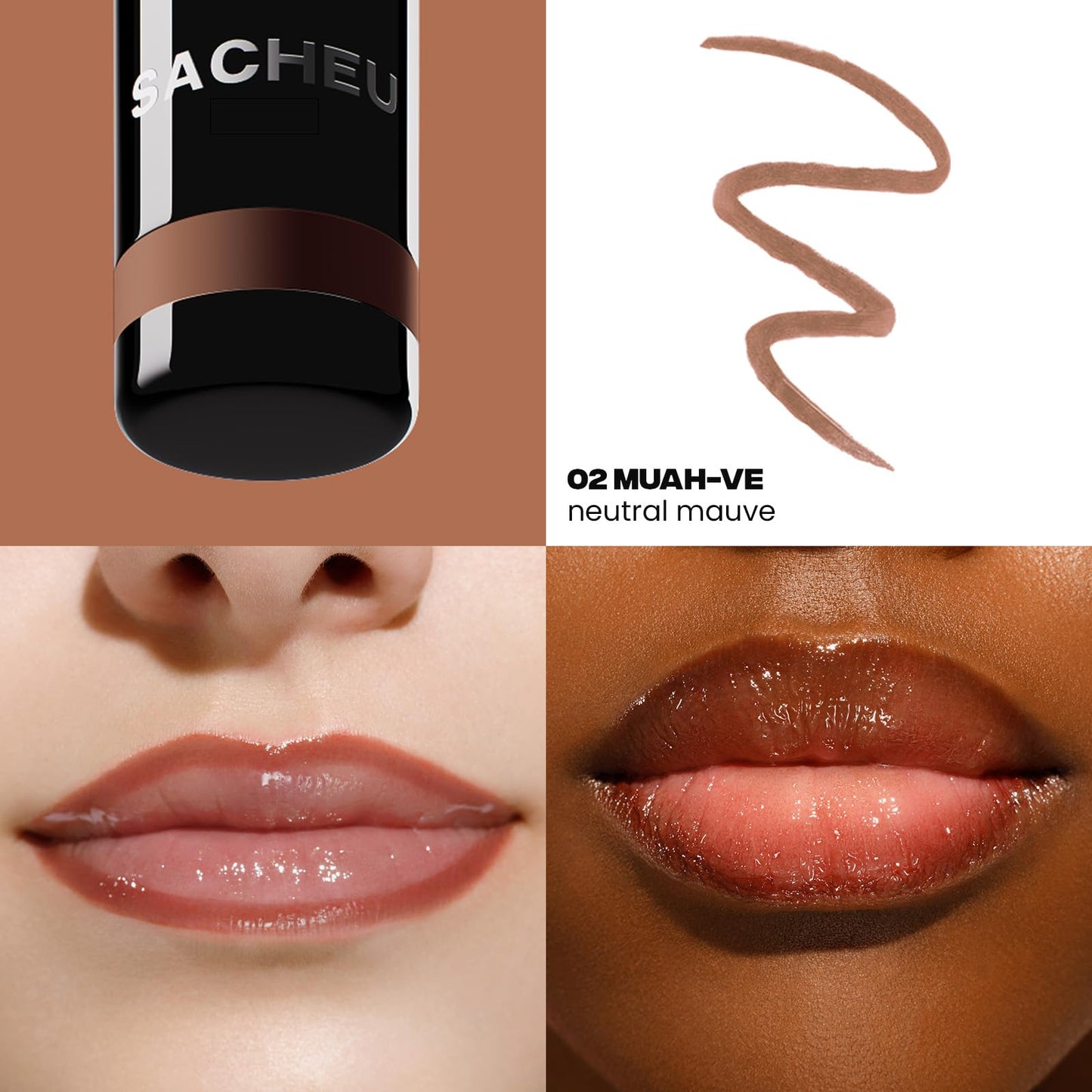 Sacheu Lip Liner STAY-N Peel Off Lip Stain — Long Lasting Matte Lip Tattoo Transfer Proof Lipstain Infused with Hyaluronic Acid & Vitamin E for All Skin Types — Vegan & Cruelty-Free, MUAH-VE