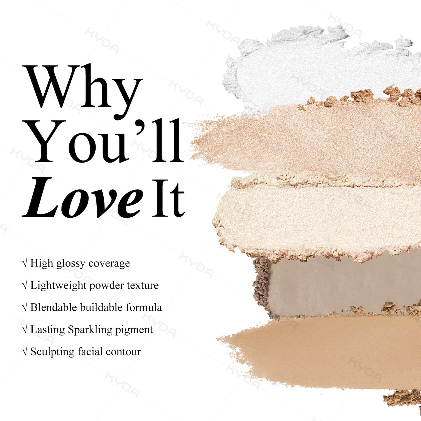 KYDA Face Highlighter Palette, High Glossy Face Illuminator Palette, Narutal Glow Finish, Pearl Shimmer Smooth Baked Powder, Lasting Sparkling Highlighter Makeup-SUN GLOW