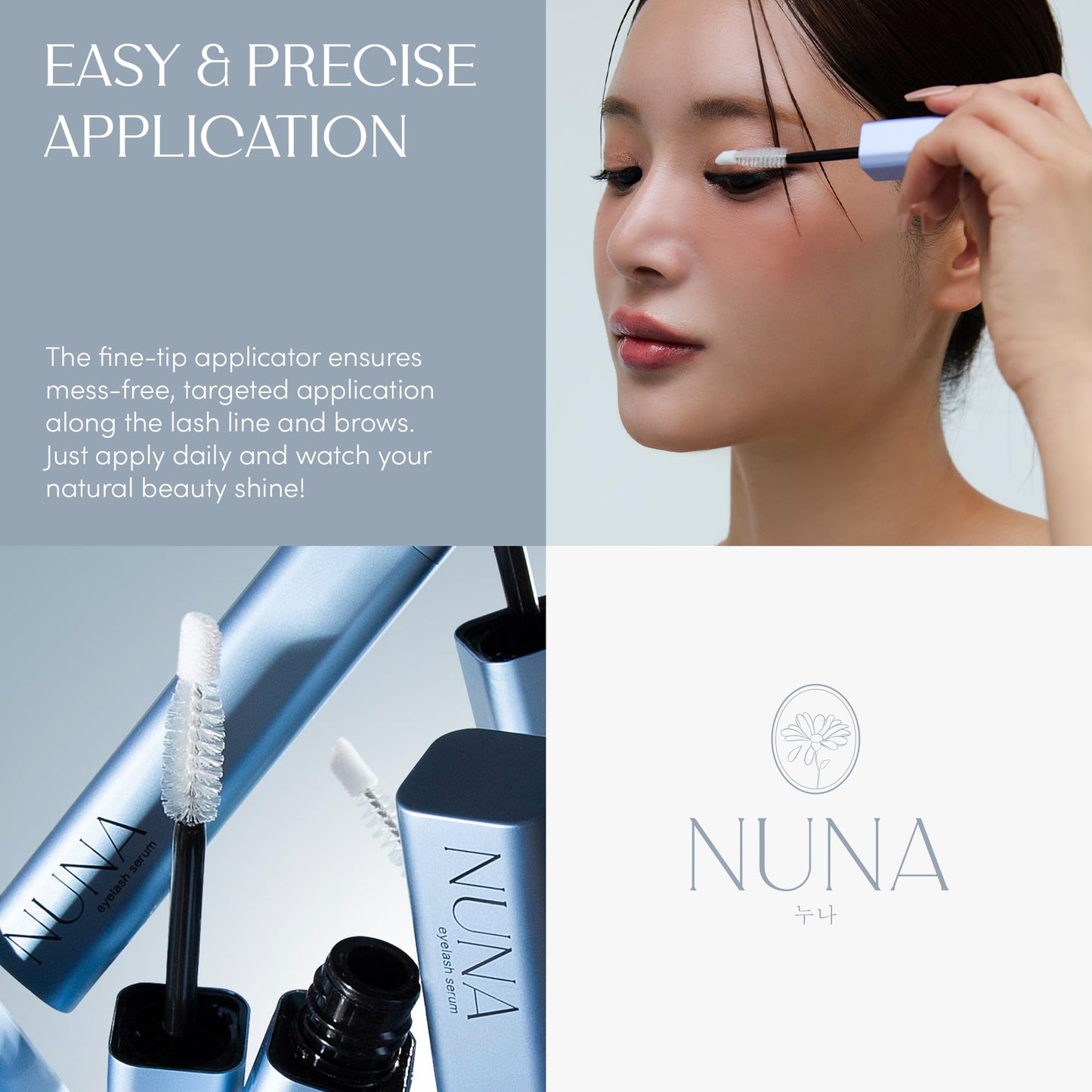 NUNA Eyelash Growth Support Serum 6ml – Eye Lash and Eyebrow Enhancing Serum for Women & Men with Biotin - Korean Multi Peptide & Natural Extracts – Promotes Fuller and Longer Lashes - 6 Month Supply