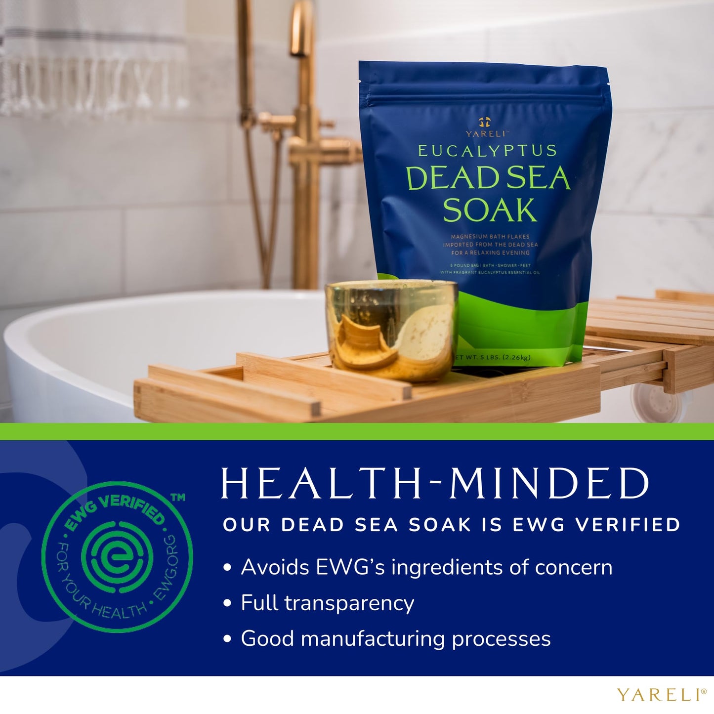 Yareli Magnesium Flakes, 5lb Eucalyptus, Dead Sea Bath and Foot Soak, Alternative to Epsom Salt with Over 250,000mg of Magnesium Chloride Per Bag