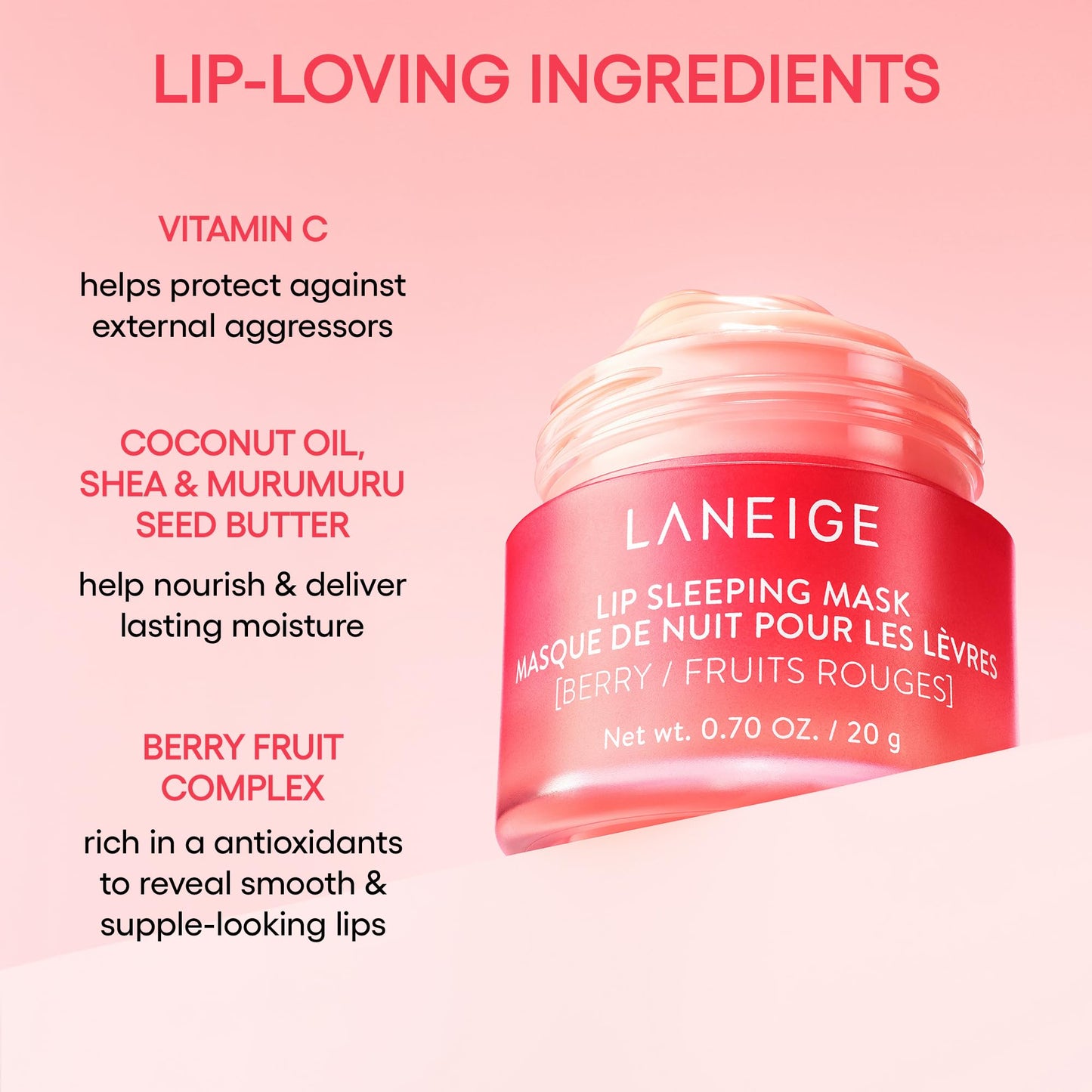 LANEIGE Lip Sleeping Mask, Gummy Bear: Nourishing Overnight Lip Treatment with Vitamin C, Shea & Murumuru Butter for Hydrating Dry, Flaky Lips
