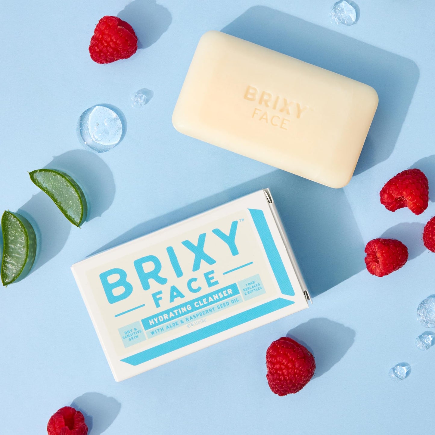 BRIXY Hydrating Facial Cleansing Bar For Dry Skin – Aloe and Raspberry Seed Oil To Soothe And Moisturize, Ceramide & Niacinamide Support A Heathy Skin Barrier, Soap Free & pH Balanced