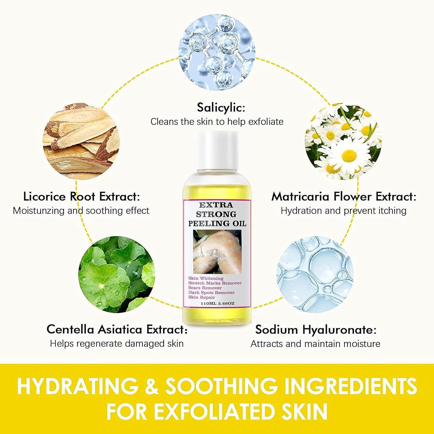 Extra Strong Peeling Oil, Yellow Peeling Oil for Dark Skin, Exfoliating Peeling Solution for Body, Hand, Feet and Face All Skin Type (110ML/3.88 Fl Oz) (1pcs)