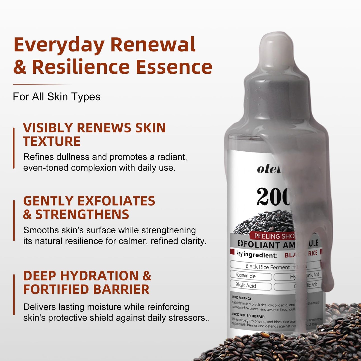 Black Rice Peeling Glow Ampoule - Upgrade Skin Peel & Hydration Shot for Face and Body, Exfoliating Serum for All Skin Types, 80ml