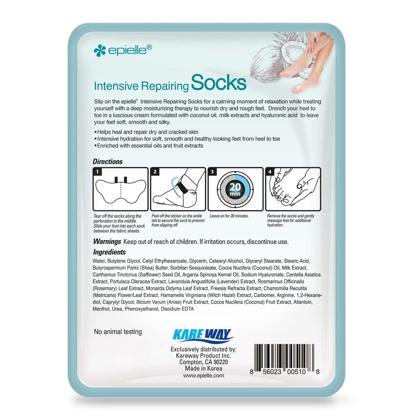 Epielle Intensive Repairing Foot Masks 6 Pairs, Deep Moisturizing Socks for Dry Feet & Cracked Heels, Repair with Coconut Oil & Milk Extract, Korean Skin Care, Spa Set, Self Care Gifts for Women