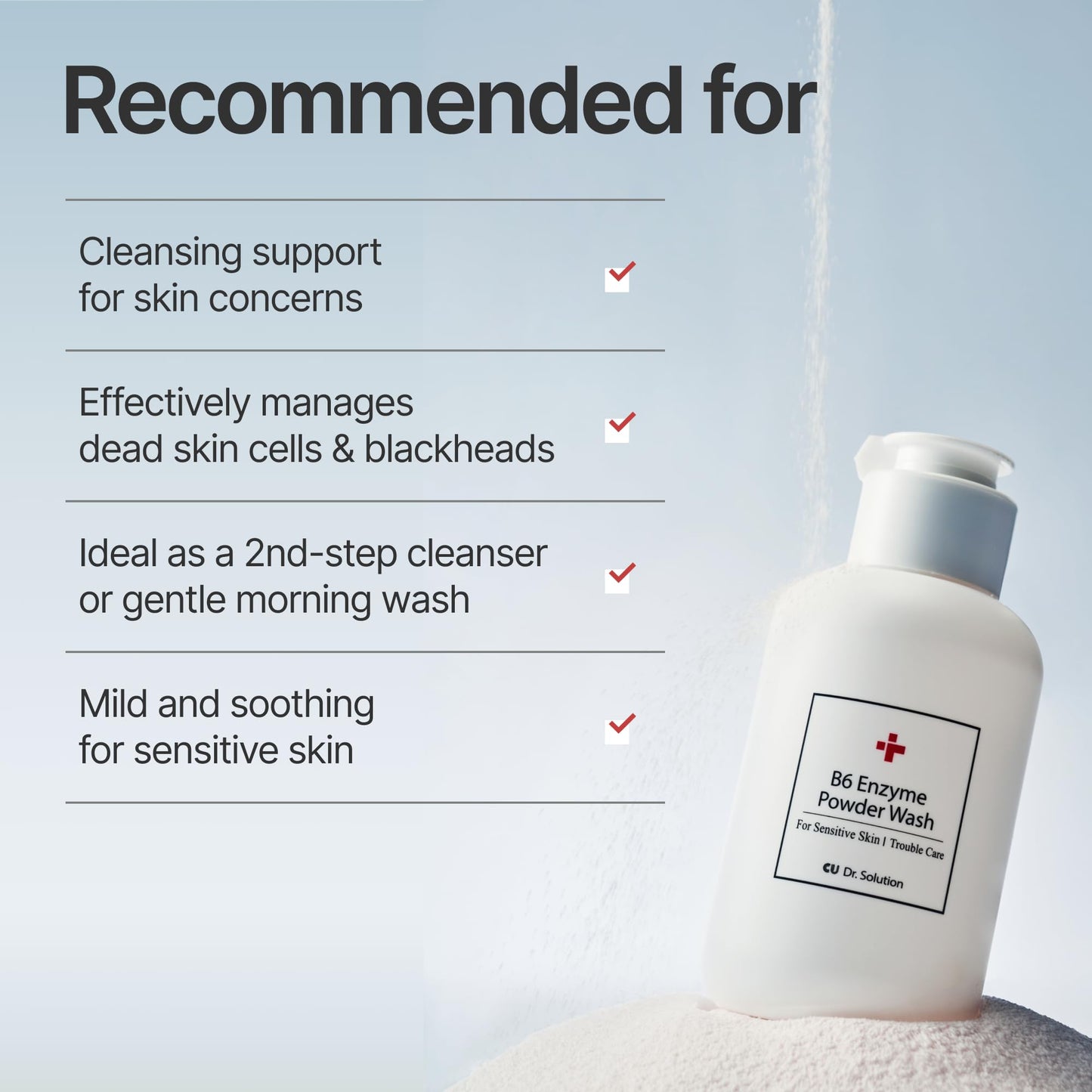 CU DR. SOLUTION B6 Enzyme Powder Face Cleanser, Korean Skin Care Exfoliating Face Wash with PHA and Papain Enzyme, Face Exfoliator with Calamine and Vitamin B6, Gentle Cleanser, 55g (1.94 Oz)