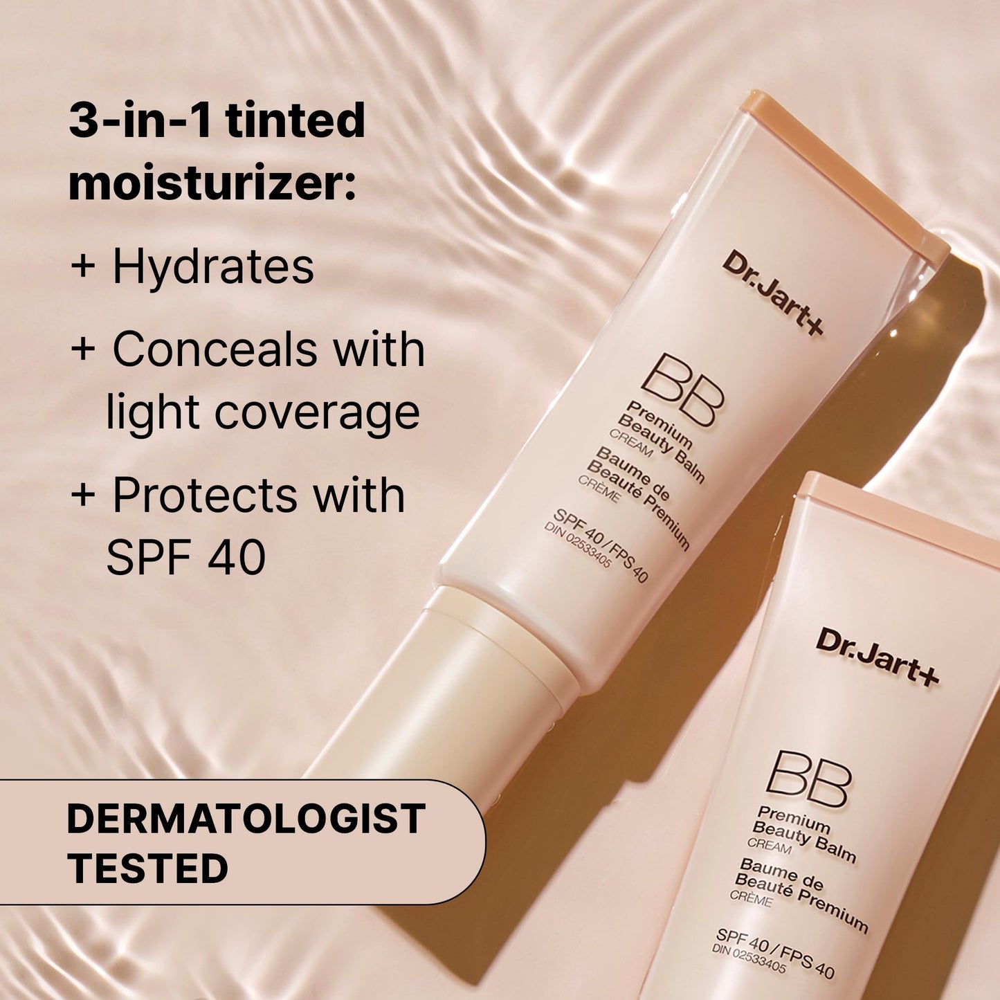 Dr.Jart+ Premium BB Tinted Moisturizer with SPF 40 and Niacinamide | Korean bb cream | Korean Skin Care, Fair-Light, 1.35 Fl Oz