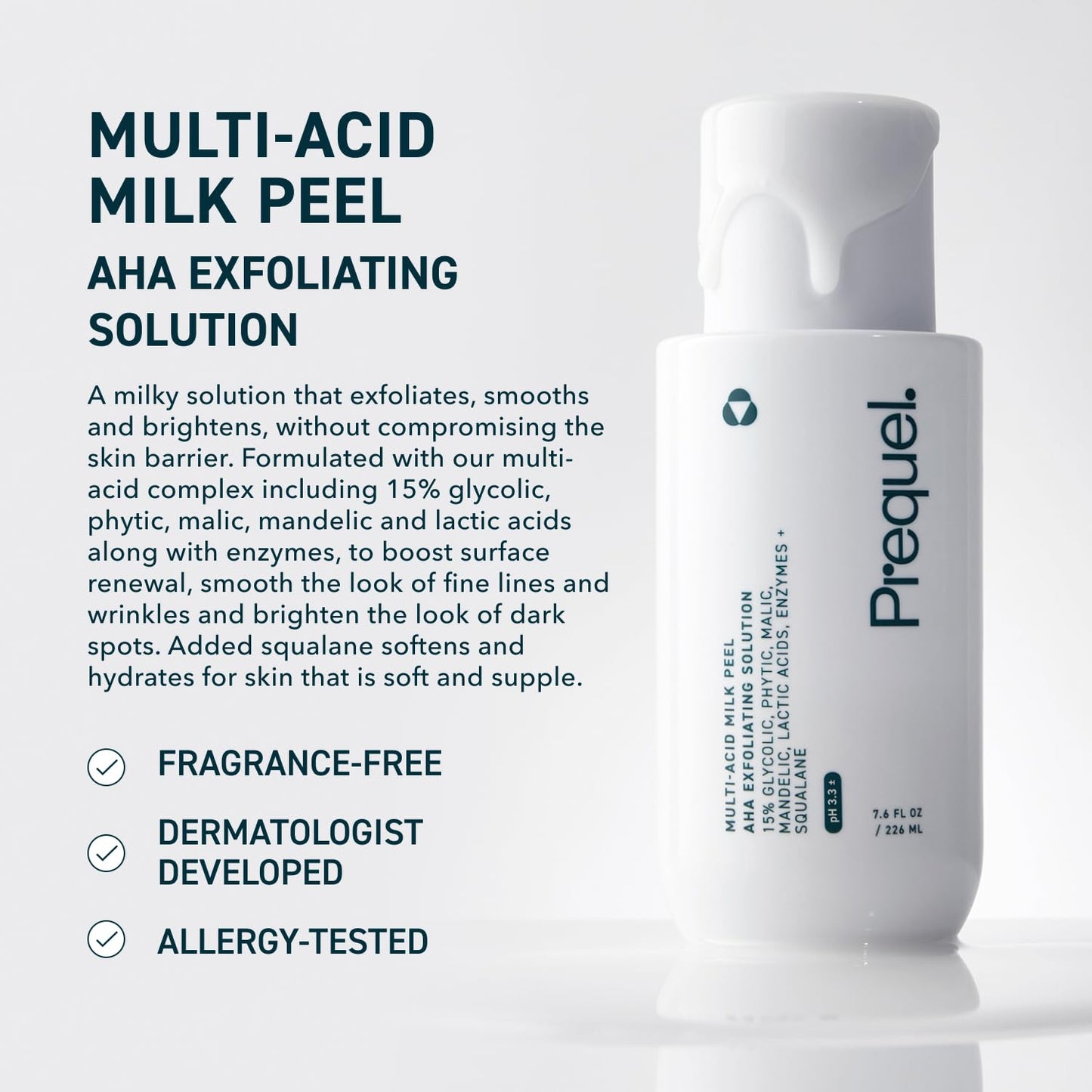 Prequel Skin Multi-Acid Milk Peel, Professional Exfoliating Solution. 15% Glycolic Acid Face Peel with Lactic Acid and Enzymes. Hydrating Chemical Exfoliant. Clinical Strength Formula, 7.6oz Bottle.
