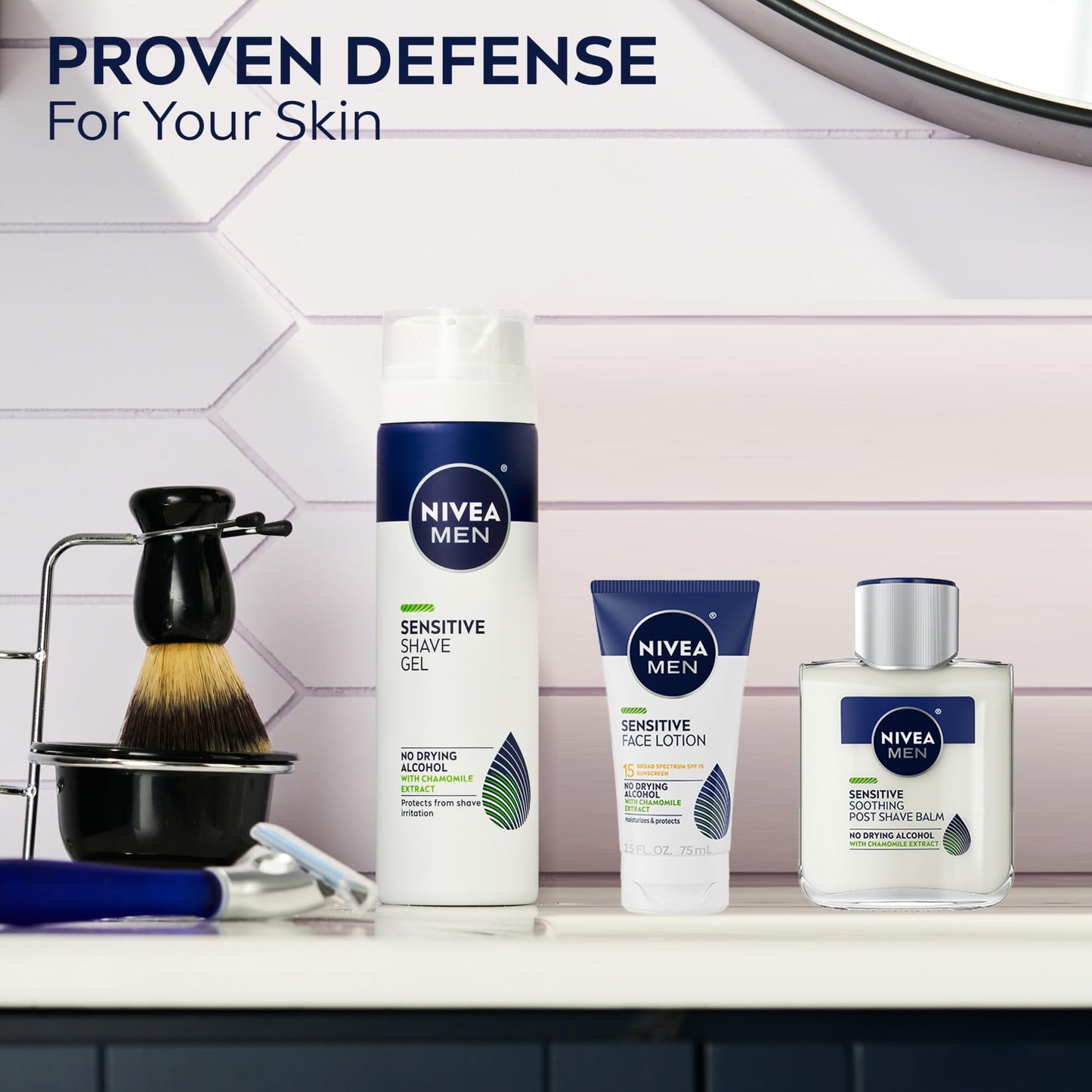 NIVEA MEN Sensitive Soothing Post Shave Balm with Vitamin E, Pro-Vitamin B5 and Chamomile Extract, Alcohol Free After Shave Balm for Men, 3.3 Fl Oz Bottle