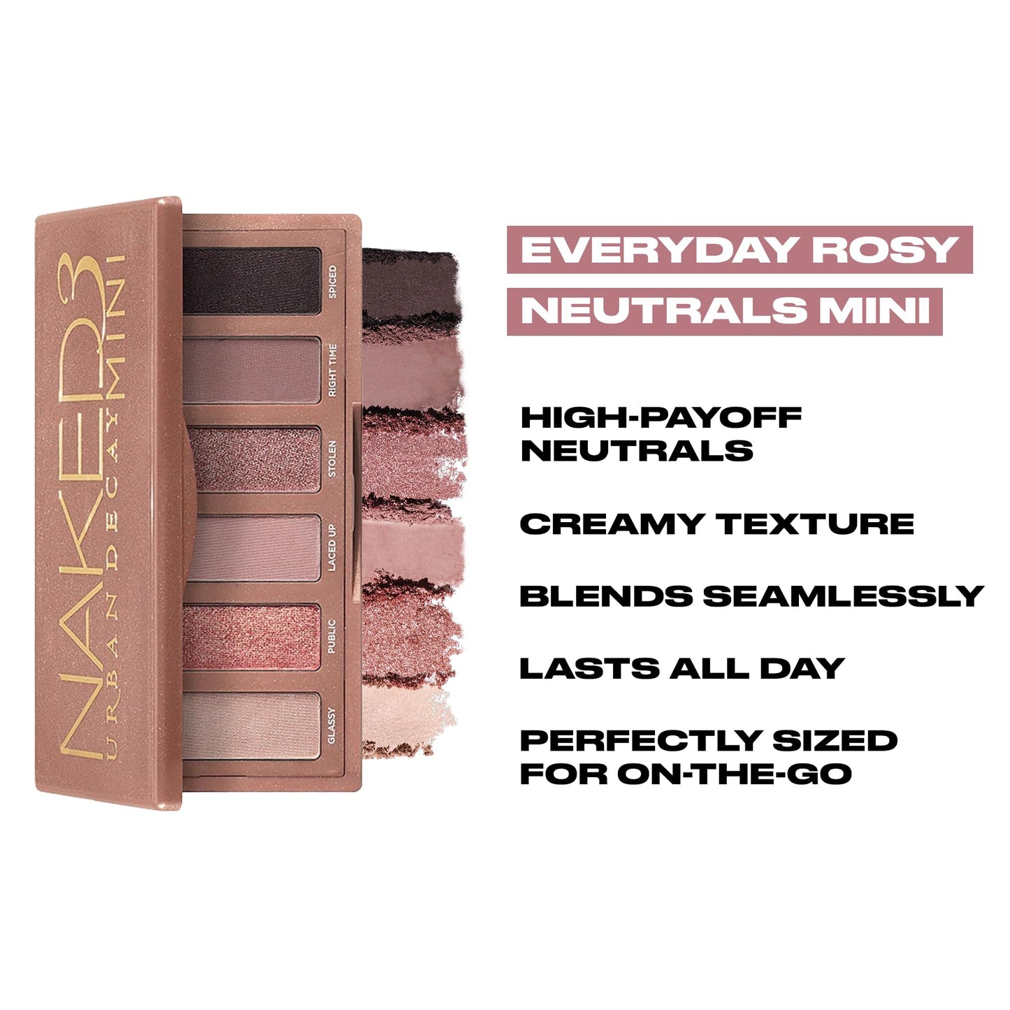 URBAN DECAY Naked 3 Mini Eyeshadow Palette - 6 Soft Pink Shadows, Multi-Use Matte & Shimmer Finishes, Ultra-Blendable Everyday Rosy Neutrals, Long-lasting Up to 12HR Wear, Travel Makeup with Mirror