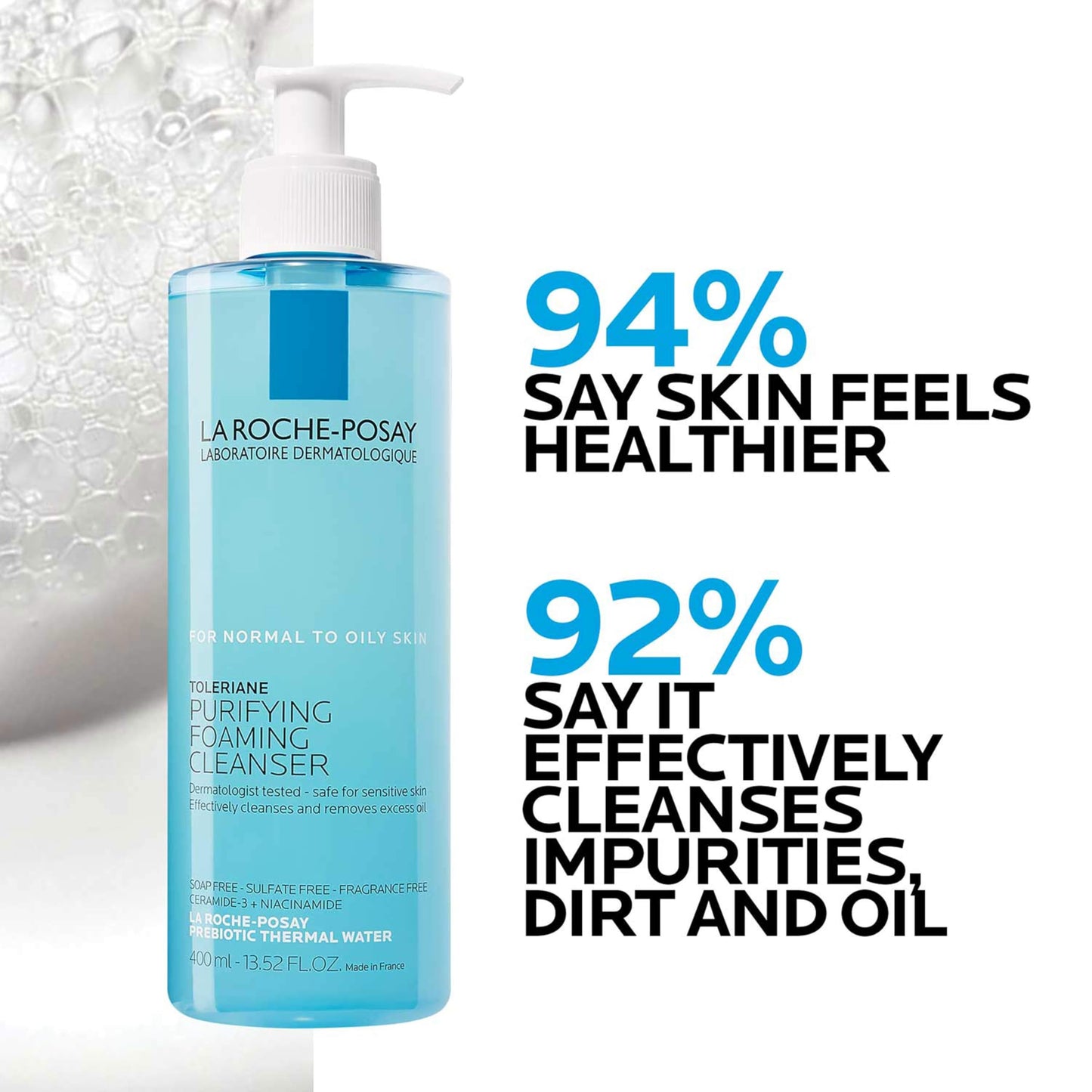 La Roche-Posay Toleriane Purifying Foaming Facial Cleanser, Oil Free Face Wash for Women & Men with Niacinamide + Ceramides, Pore Cleanser Safe For Sensitive Skin, Won’t Dry Out Skin, Soap Free, 400ml