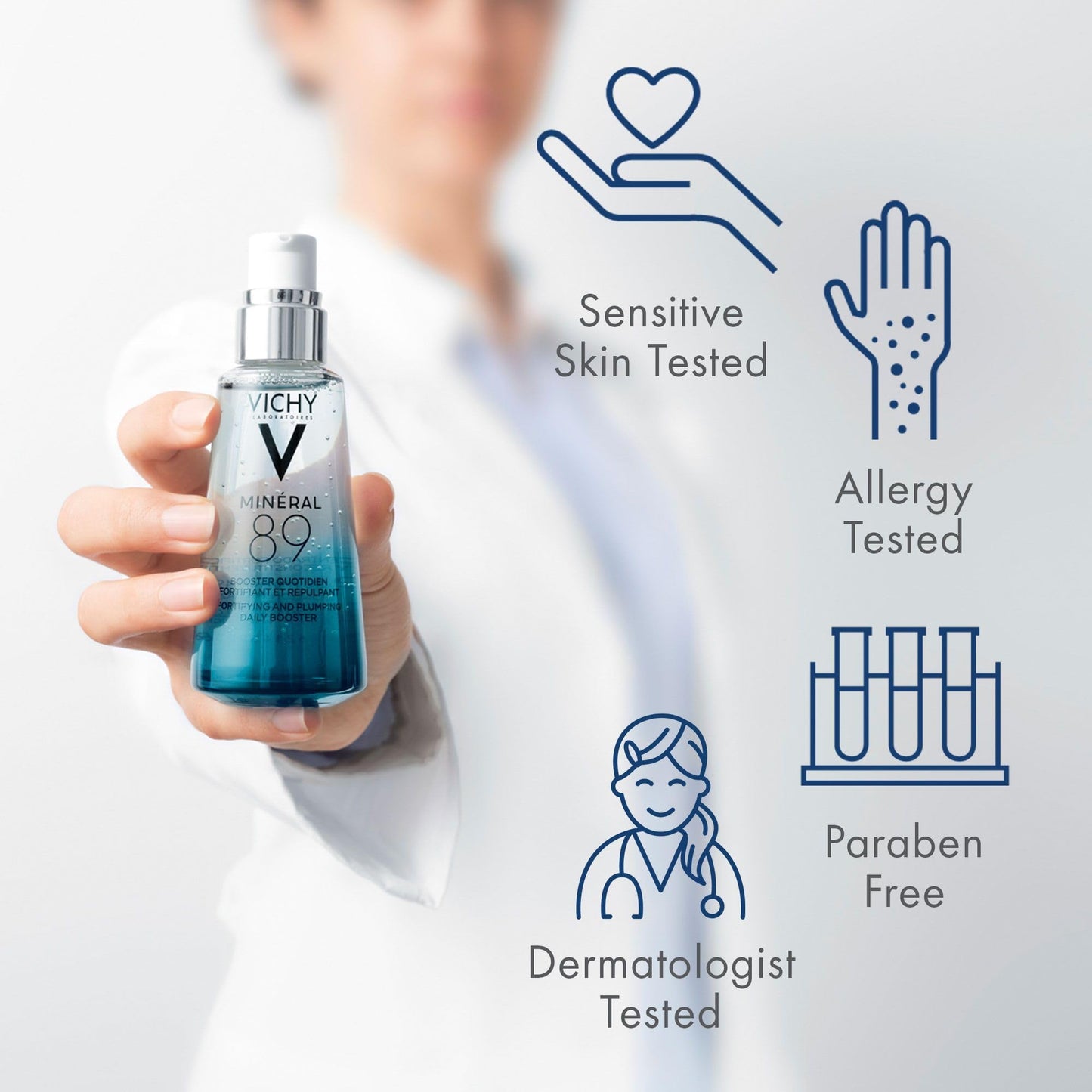 VICHY Mineral 89 Fortifying & Hydrating Daily Skin Booster, Pure Hyaluronic Acid Serum For Face, Plumps & Hydrates, Repairs Skin Barrier, Lightweight Moisturizing Gel, Fragrance Free & Oil-Free