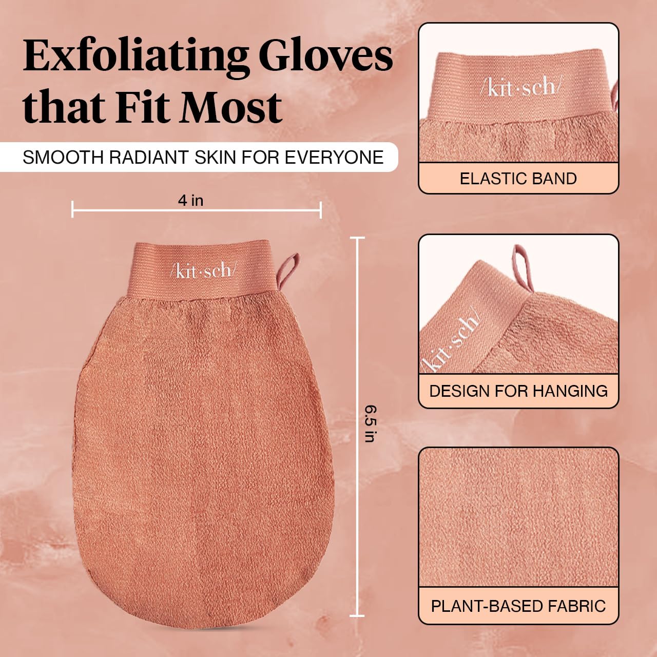 Kitsch Exfoliating Gloves 2pc – Korean Exfoliating Mitt & Deep Exfoliating Body Scrubber for Shower, Bath | Body Exfoliator, Dead Skin Remover | Skin Care for Smooth, Renewed Skin - Black & Terracotta